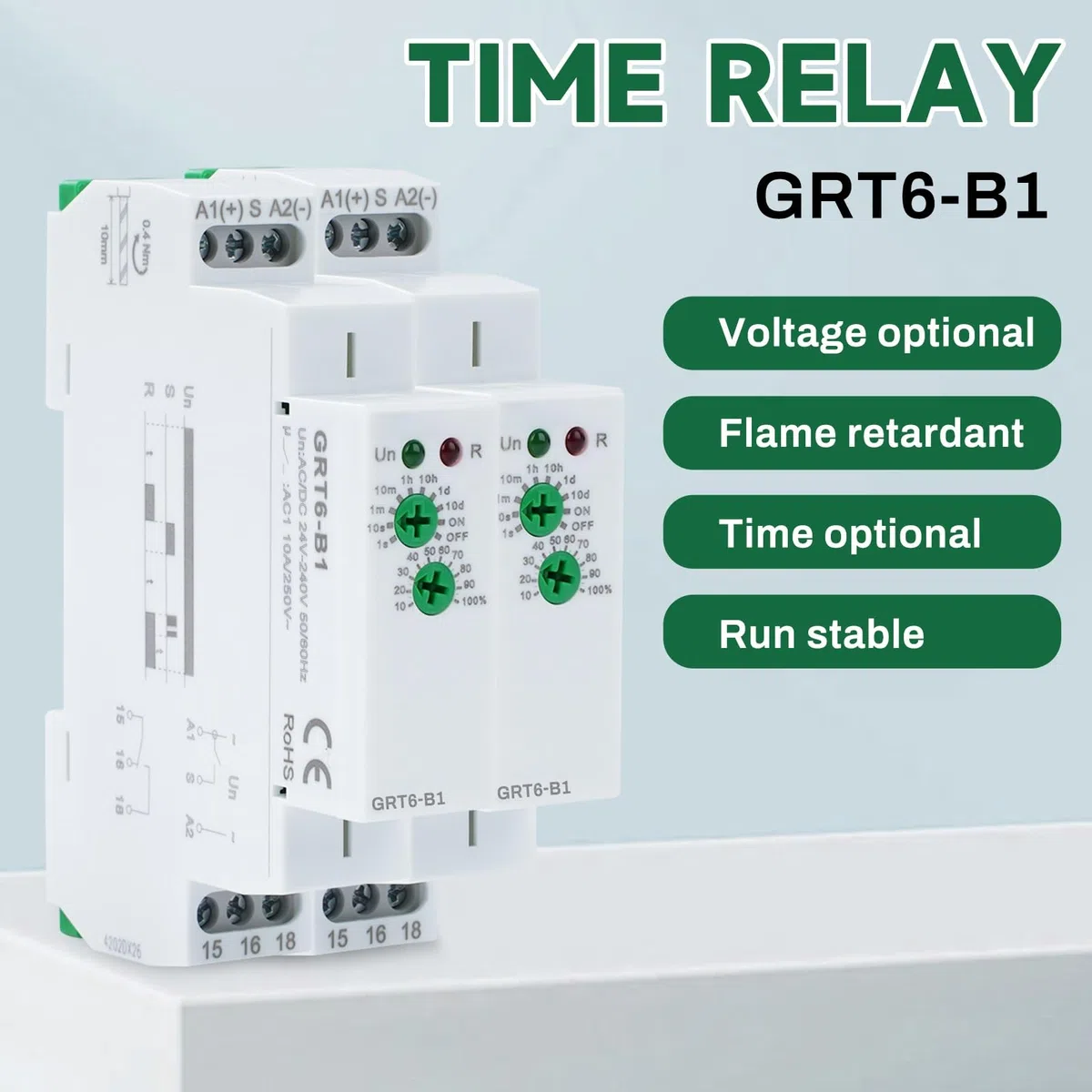 Buyweek GRT6-B1 przekaźnik czasowy przekaźnik czasowy mały przekaźnik opóźnienia wyłączania typ szyny DIN AC/DC24V-240V