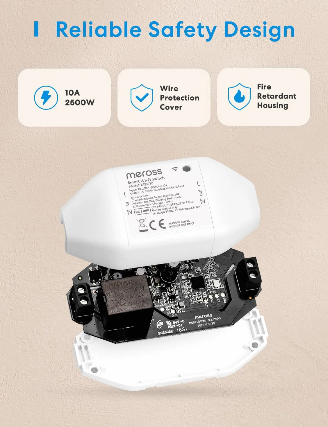 Meross MSS710HKKIT, Włącznik WiFi, inteligentny przełącznik kompatybilny z Apple HomeKit, Siri, Alexa i Google Home, 10A DIY przełącznik z pilotem głosowym, pilotem zdalnego sterowania i funkcją czasu