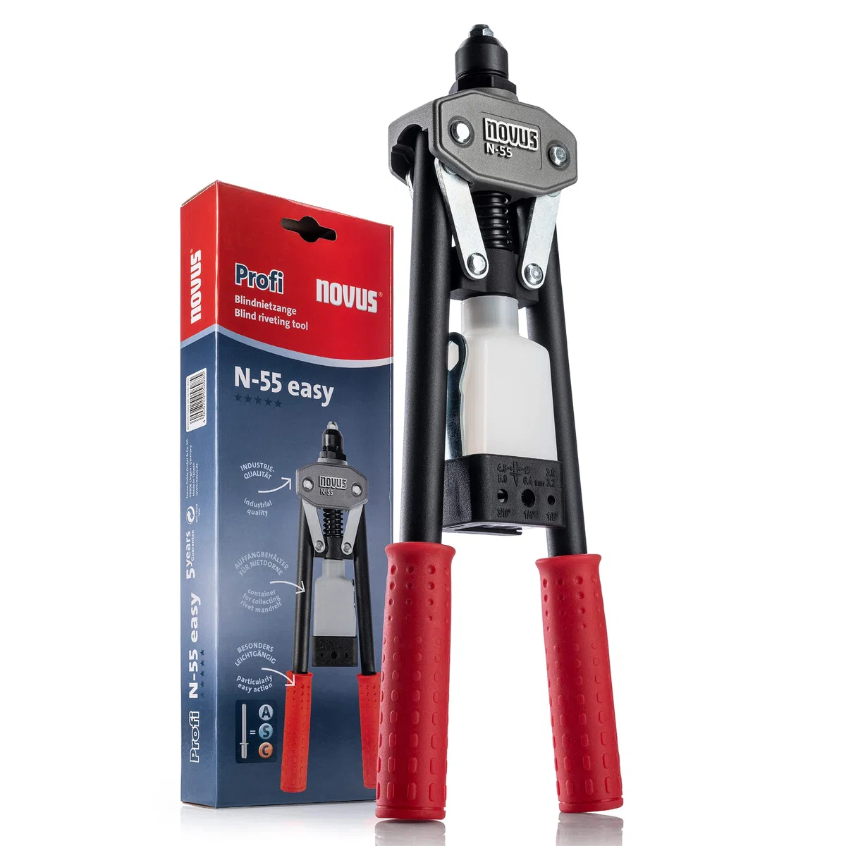 Novus N-55 Easy, szczypce do nitów zrywalnych z aluminium i stali, obsługa jedną ręką, szczypce do nitów aluminiowych, nitów stalowych, nitów miedzianych
