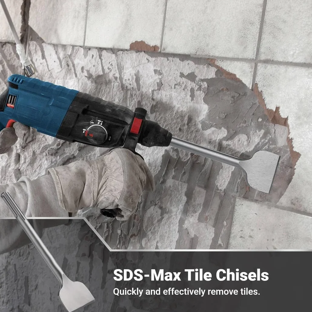 Szerokie dłuta łopatkowe 2 szt., dłuto do płytek SDS-Max do ceramiki, cementu, betonu, ściany ceglanej, kamienia 11 x 2,241 cm dłuta płaskie ze stali chromowej 40Cr, elektryczne wiertarki udarowe z