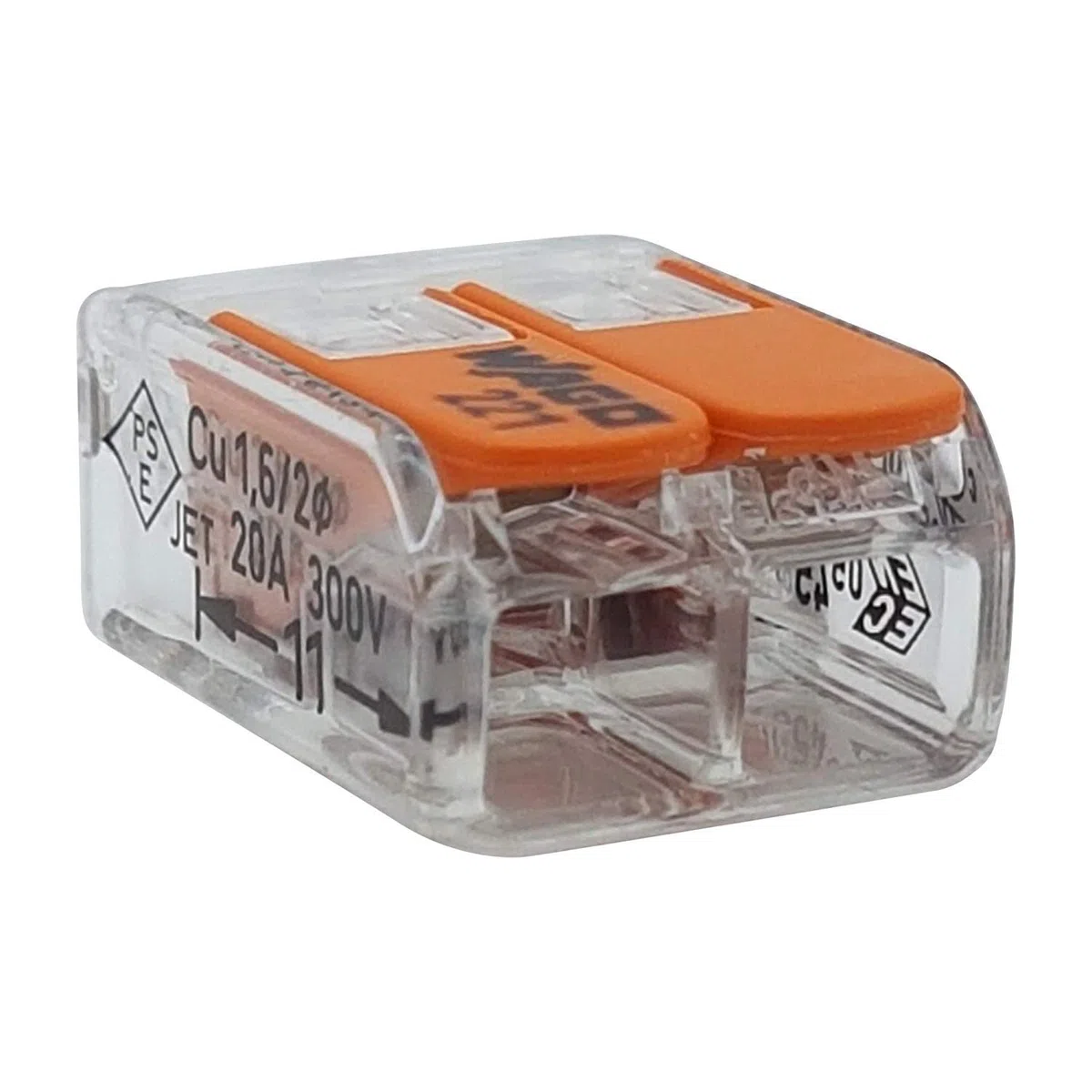 WAGO 50 sztuk 221-412 zacisk łączący, 2-żyłowy, z dźwignią, 0,2-4 mm², mały kształt, przezroczyste