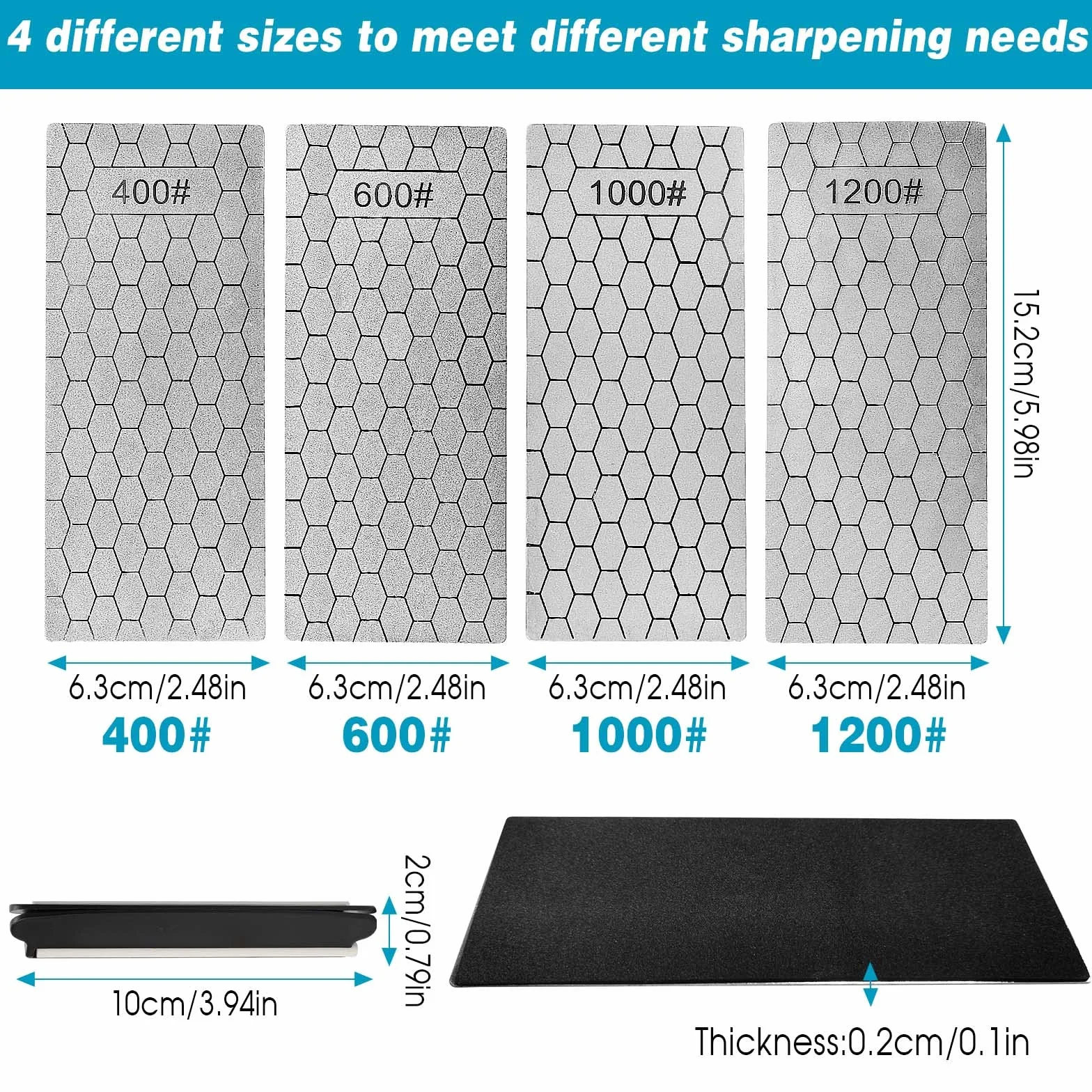 4 diamentowe kamienie szlifierskie 400/600/1000/1200 diamentowe kamienie szlifierskie do urządzeń kuchennych i na zewnątrz, wyposażone w antypoślizgową nóżkę, nadają się do noży kuchennych na zewnątrz