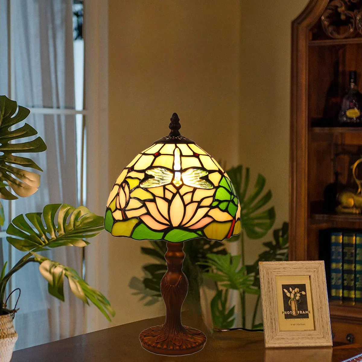 Lampa stołowa Tiffany, 8 cali Vintage Lampa Biurkowa, Witrażowy Abażur, do Salonu, Sypialni, Gabinetu, Hotelu