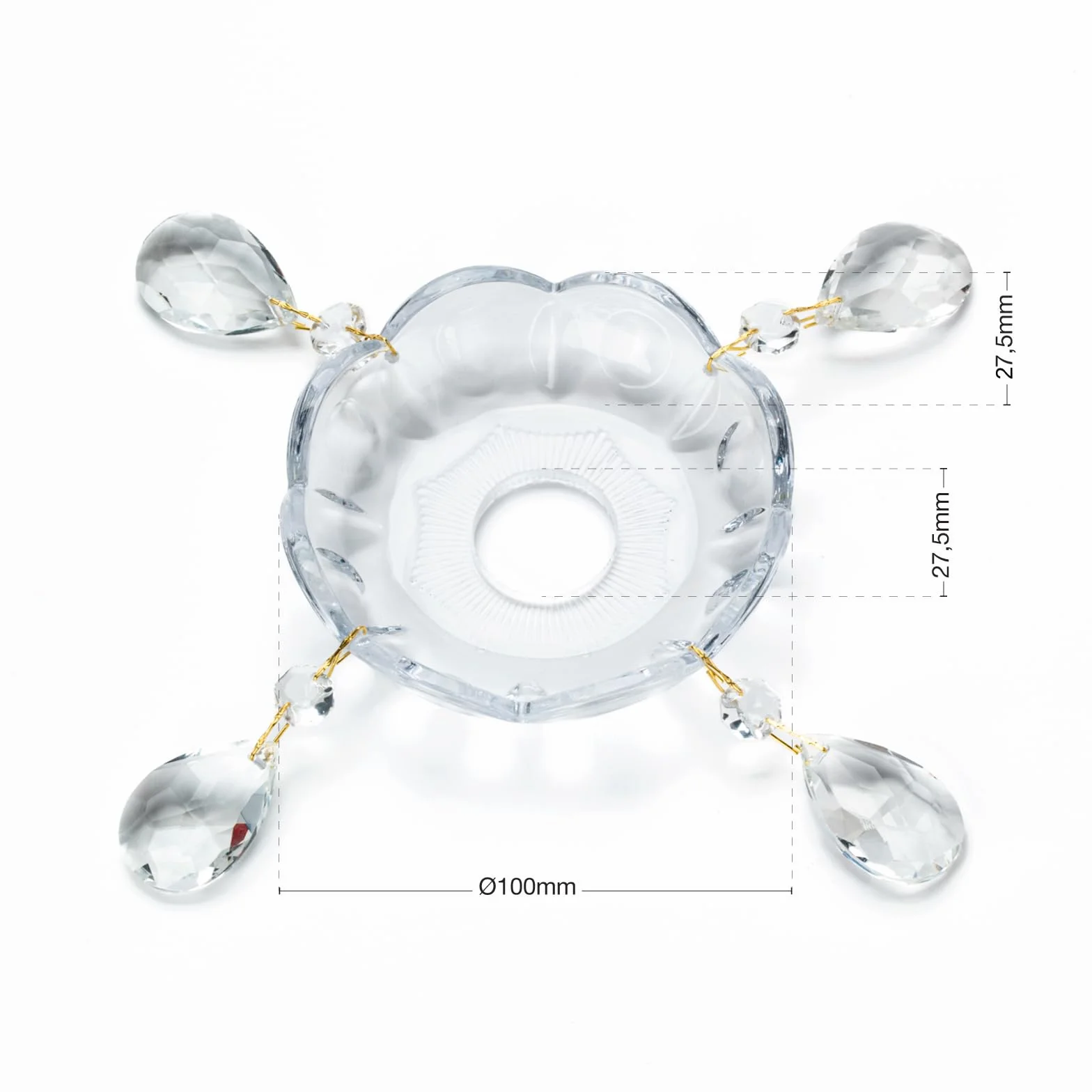 ORION LIGHTSTYLE miseczka oświetleniowa bobeche Ø 100mm kryształ otwór 27,5mm żyrandol Maria Theresia zamiennik miseczki szkło przezroczyste bezbarwne