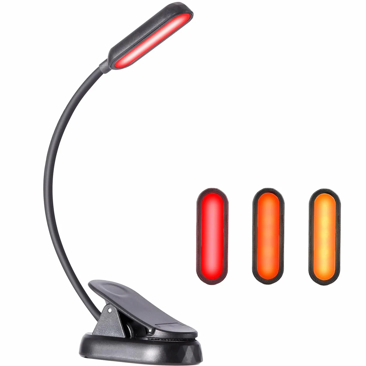 Bursztynowe i czerwone lampki do czytania w łóżku – bursztyn (1600 K)/czerwony (625 nm) – 8 diod LED, ponad 30 godzin, ładowanie USB C, możliwość ponownego ładowania, elastyczna lampka do czytania
