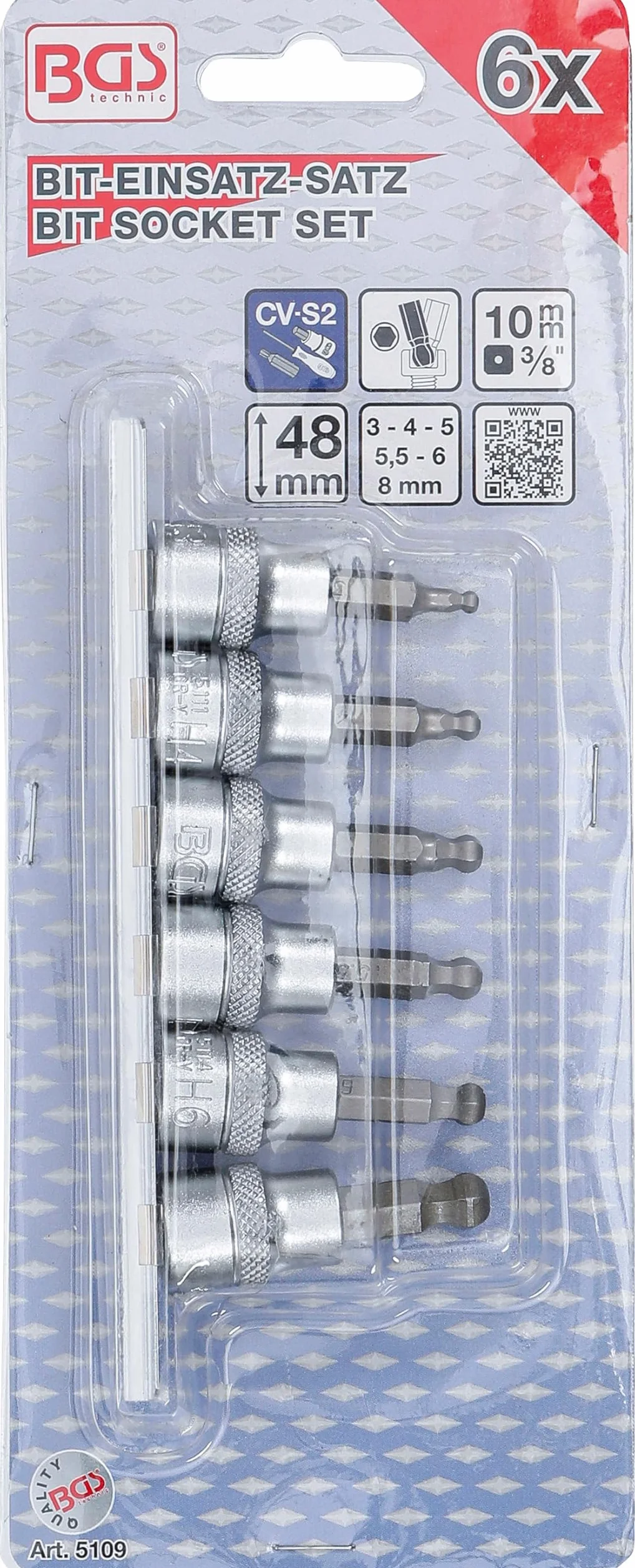 BGS 5109 | Zestaw nasadek do bitów | 10 mm (3/8") | gniazdo sześciokątne z głowicą kulkową 3 - 8 mm | 6 szt.