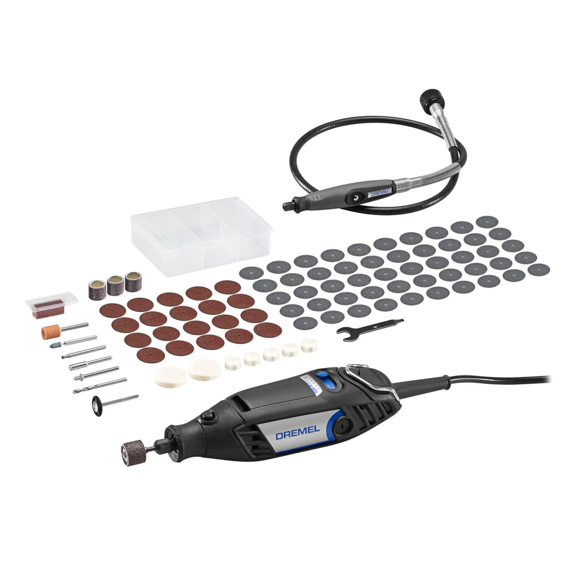 Dremel 3200 Rotatory Tool 130 W, zestaw narzędzi wielofunkcyjnych z 1 elastycznym uchwytem na trzonek, 90 akcesoriów, zmienna prędkość 10.000 – 35.000 obr./min do cięcia, carvingu, piaskowania