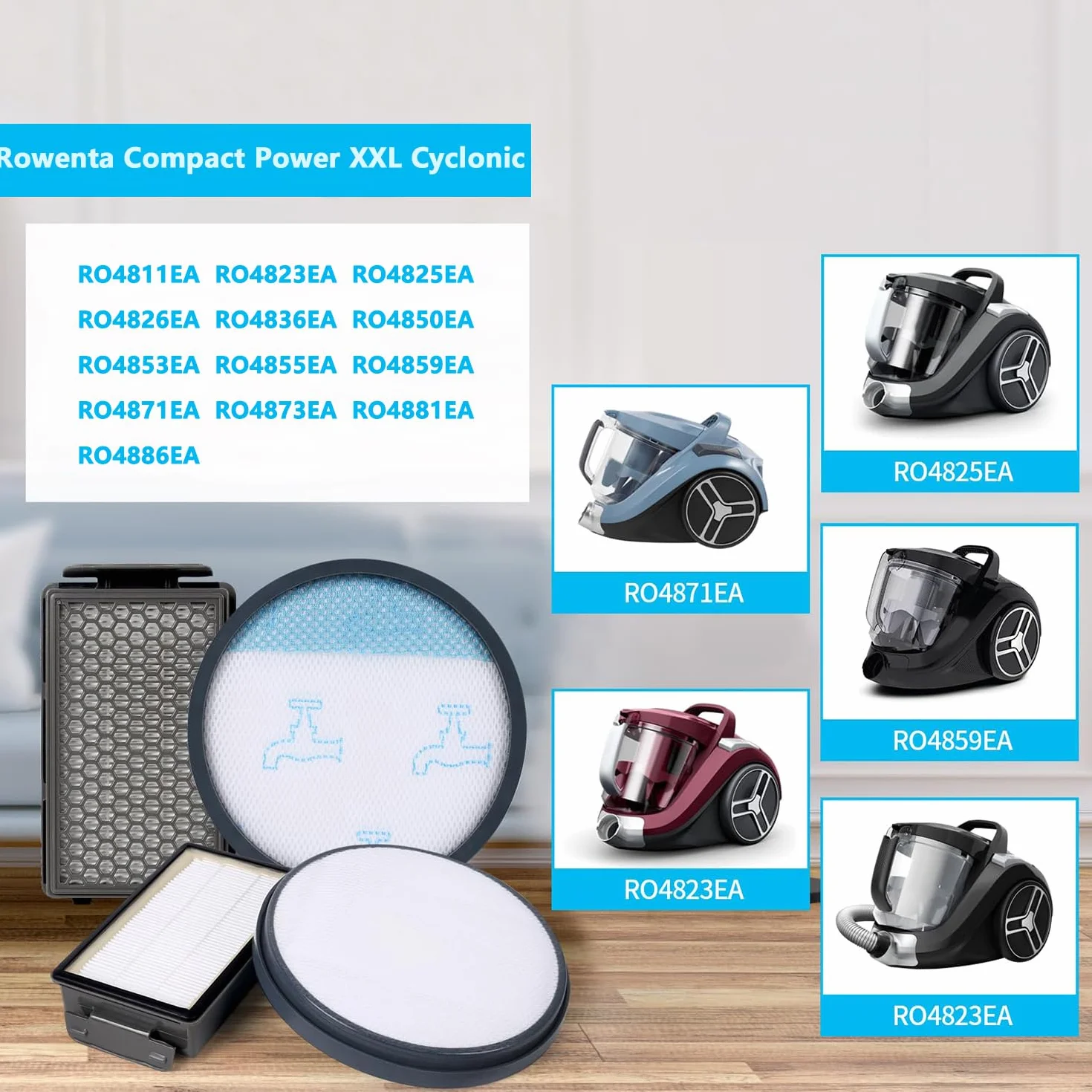 Zestaw filtrów zamiennych kompatybilny z odkurzaczem Rowenta Compact Power XXL RO4811EA RO4823EA RO4825EA RO4853EA RO4855EA RO4859EA RO4871EA RO4881EA Zamiennik ZR780000