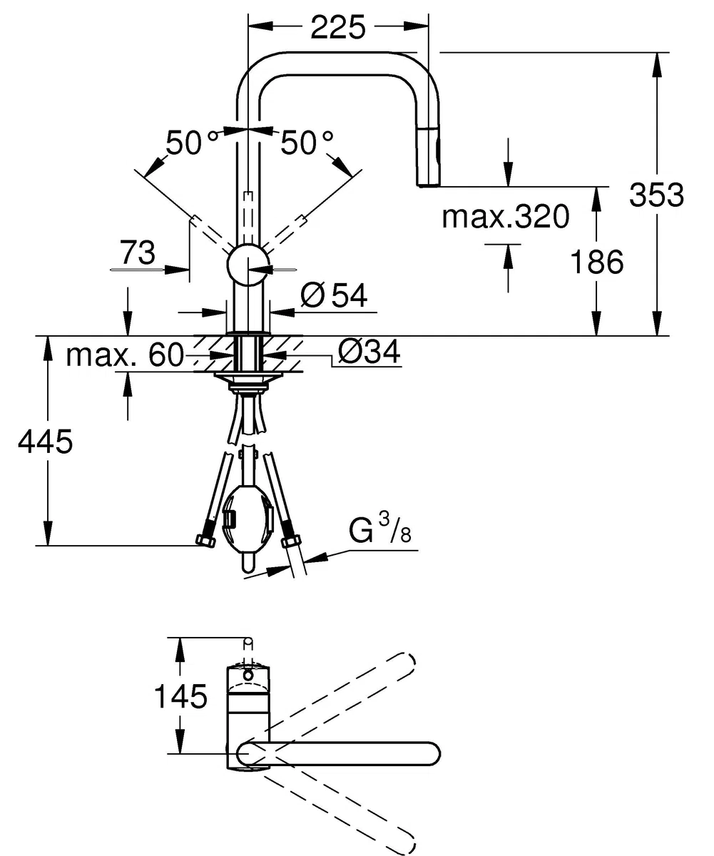 Grohe Minta jednouchwytowa bateria umywalkowa, DN 15, 32322, wylewka w kszta?cie litery U, podwójna g?owica prysznicowa, Kolor: Chrom - 32322002
