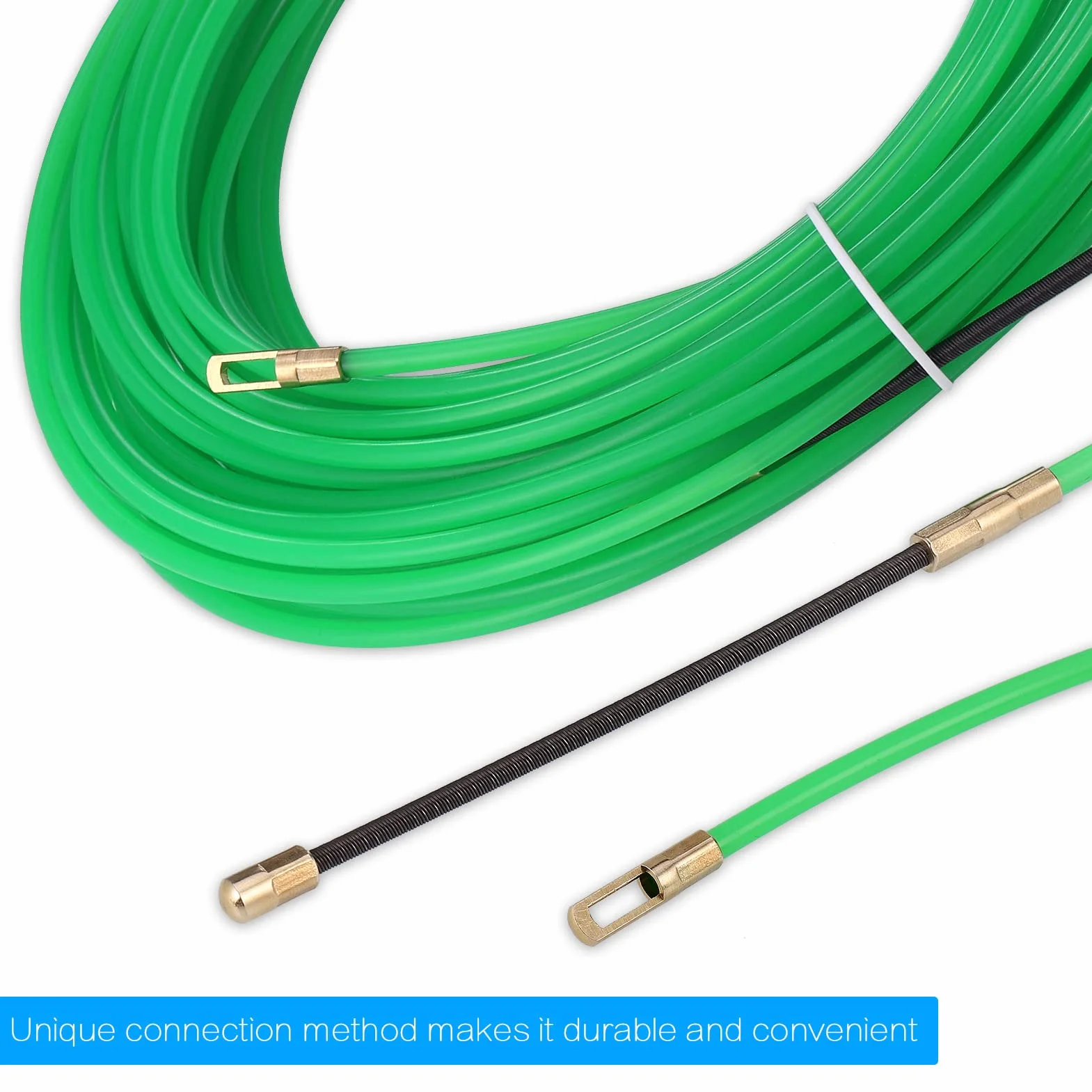Zocipro 20M Zestaw do ściągania kabli z taśmą rybią przez ścianę, pręty do prowadzenia kabli, ściągacz do gwintowania kabli elektrycznych z 2 metalowymi drutami blokującymi do kabli komunikacyjnych