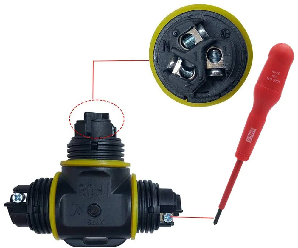 CTRICALVER Wodoodporne złącze w kształcie litery T / 2 szt. IP68 Wodoodporne złącze kablowe/zewnętrzna osłona/złącze kabla max Ø12 mm/Aux pogoda Zewnętrzny kabel przyłączeniowy Gniazdo (3 bieguny)