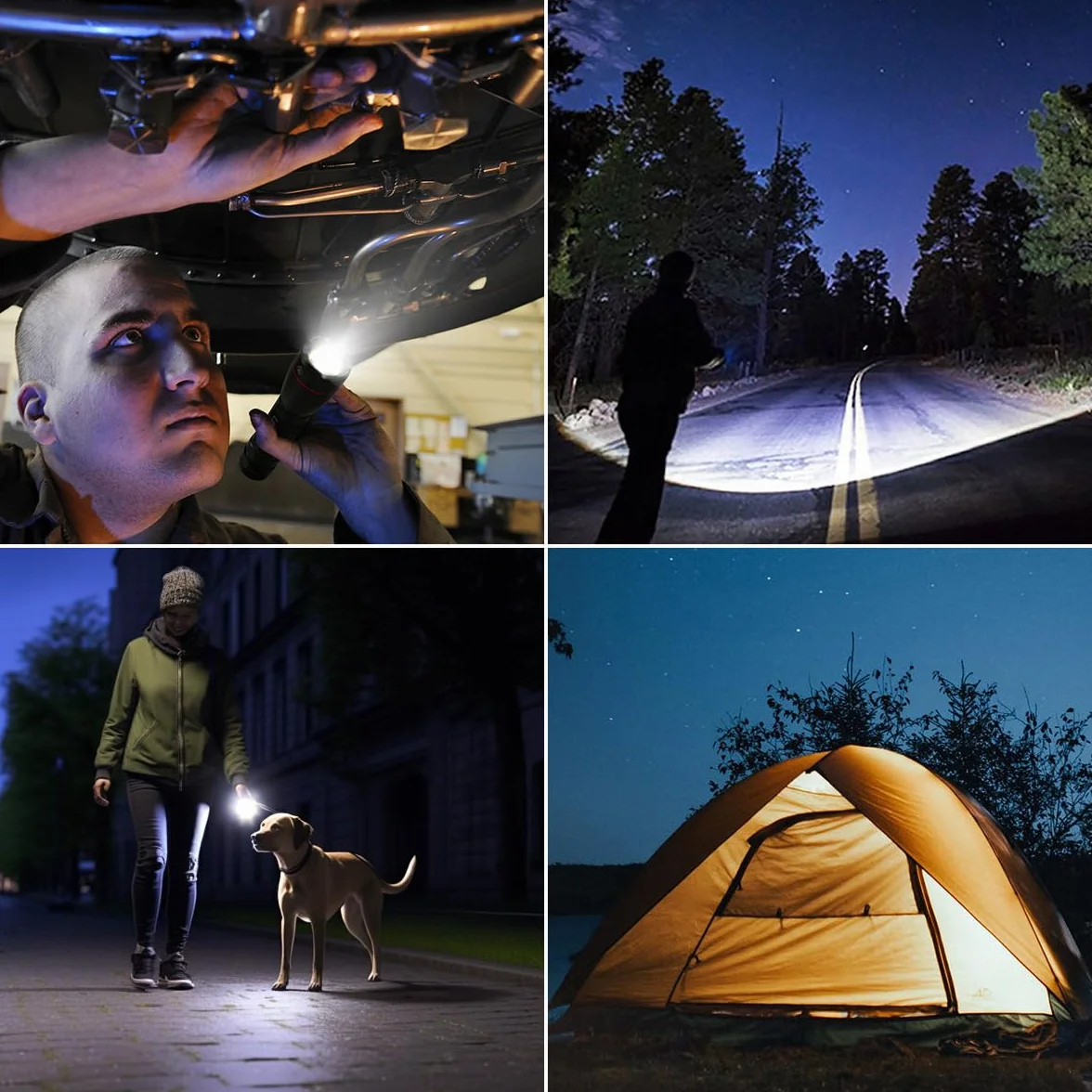 LE1000 mała latarka LED, bardzo jasna, z zoomem, zasilana bateriami, przenośna latarka błyskowa, wodoszczelna latarka, na kemping, do aktywności na świeżym powietrzu, wędrówek, sytuacji awaryjnych