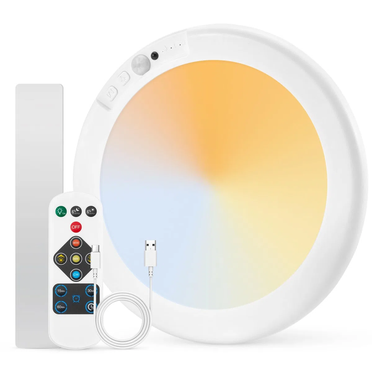 Combuh Bezprzewodowa Lamp Sufitowa LED z Czujnikiem Ruchu, Z Pilotem, Ładowalna Na Akumulator, Bez Prądu Ø20 cm do Łazienki, Garażu, Holu, Pivnicy (1 szt (Okrągła))