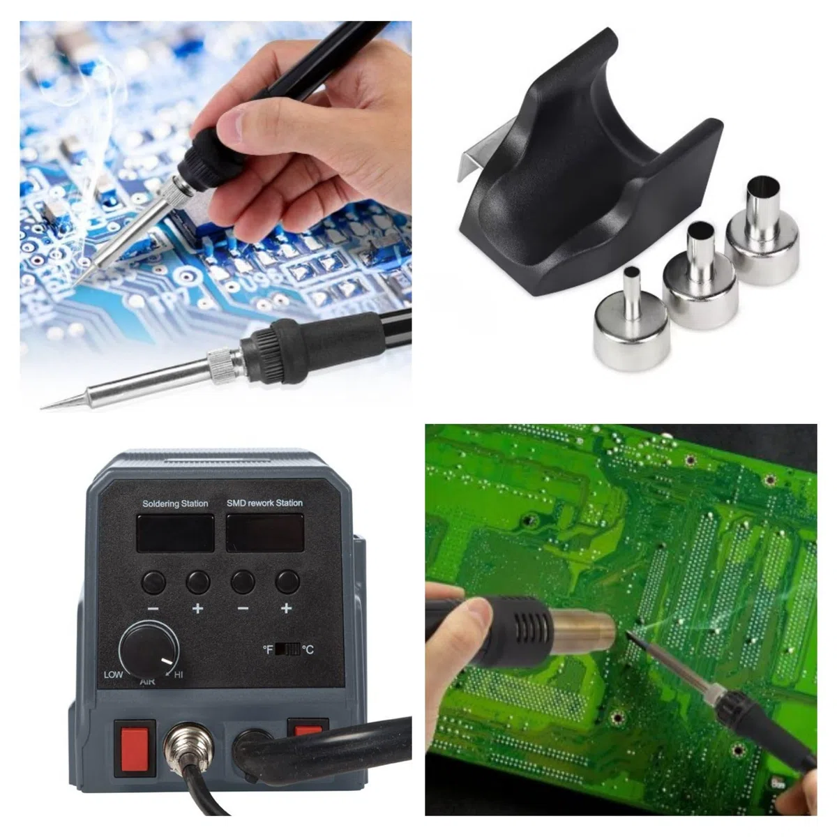 Velleman Multifunkcyjna stacja lutownicza 2-w-1 z lutownicą 60W i opalarką 300W, sterowanie mikroprocesorowe, idealna do SMD, PCB i elektroniki