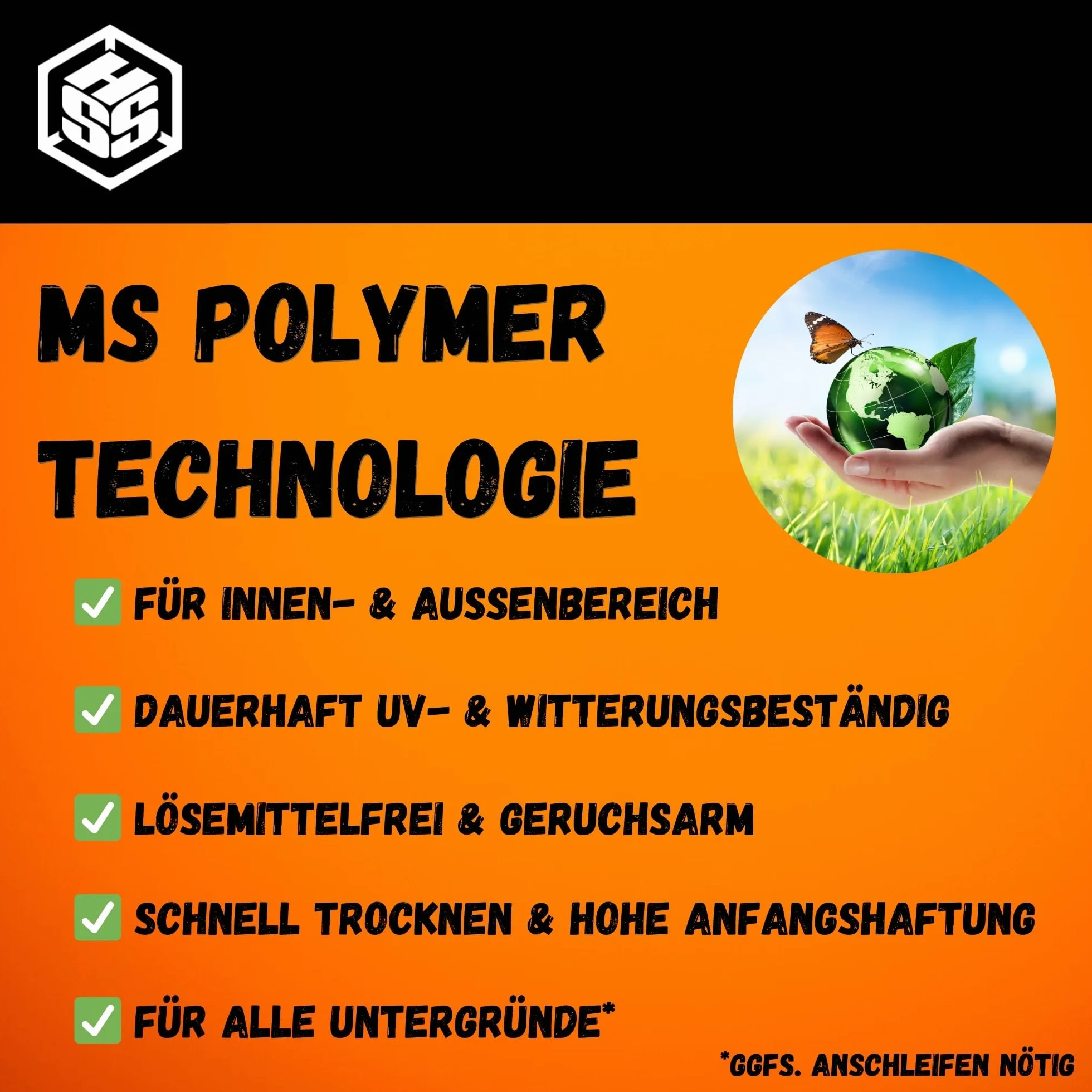 HSS® Klej montażowy Turbo, technologia klejenia High Tack MS Polymer, mocny/ 600 kg/m², budowlany, do wewnątrz i na zewnątrz, do każdego materiału, odporny na UV i warunki atmosferyczne, biały, 290 ml