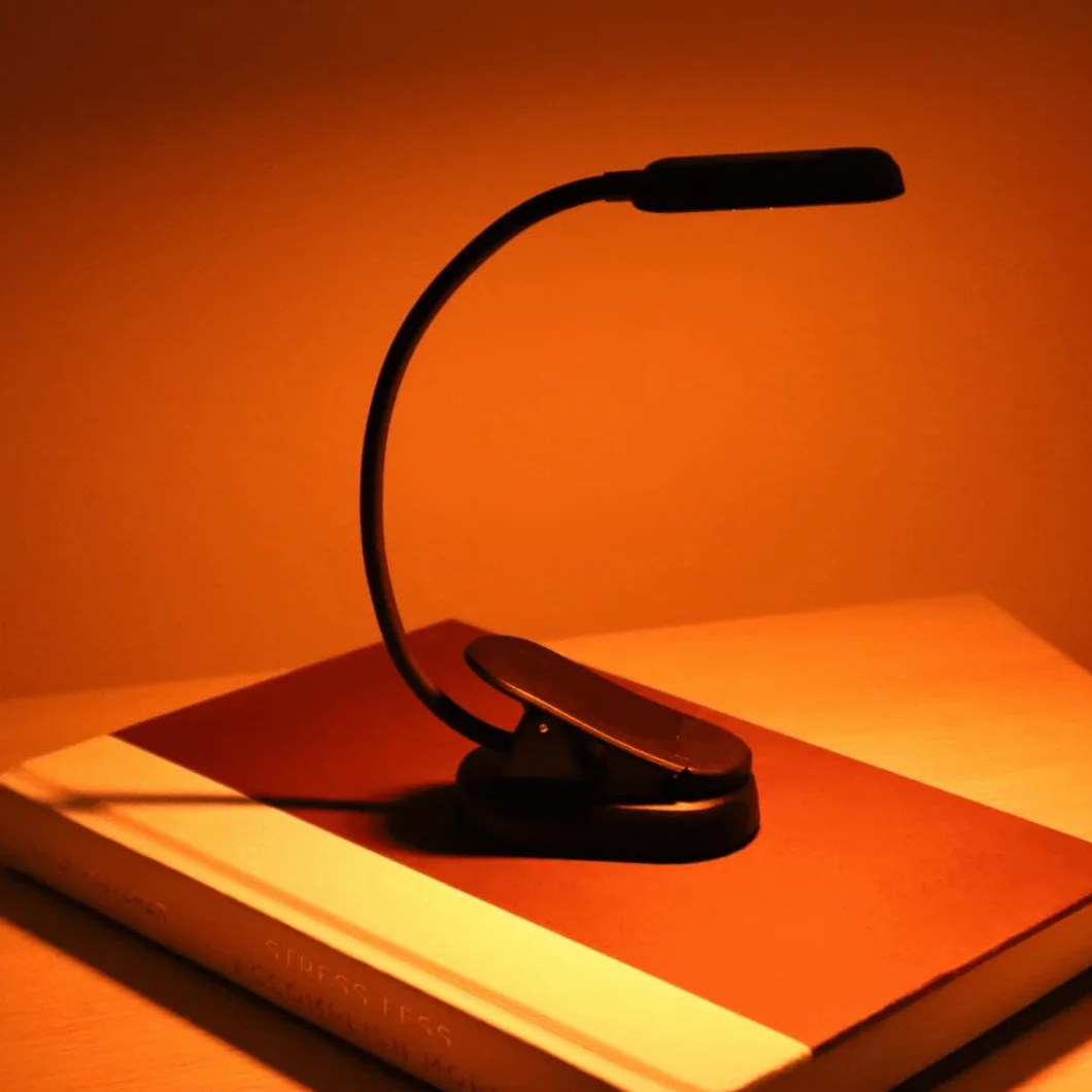 Bursztynowe i czerwone lampki do czytania w łóżku – bursztyn (1600 K)/czerwony (625 nm) – 8 diod LED, ponad 30 godzin, ładowanie USB C, możliwość ponownego ładowania, elastyczna lampka do czytania