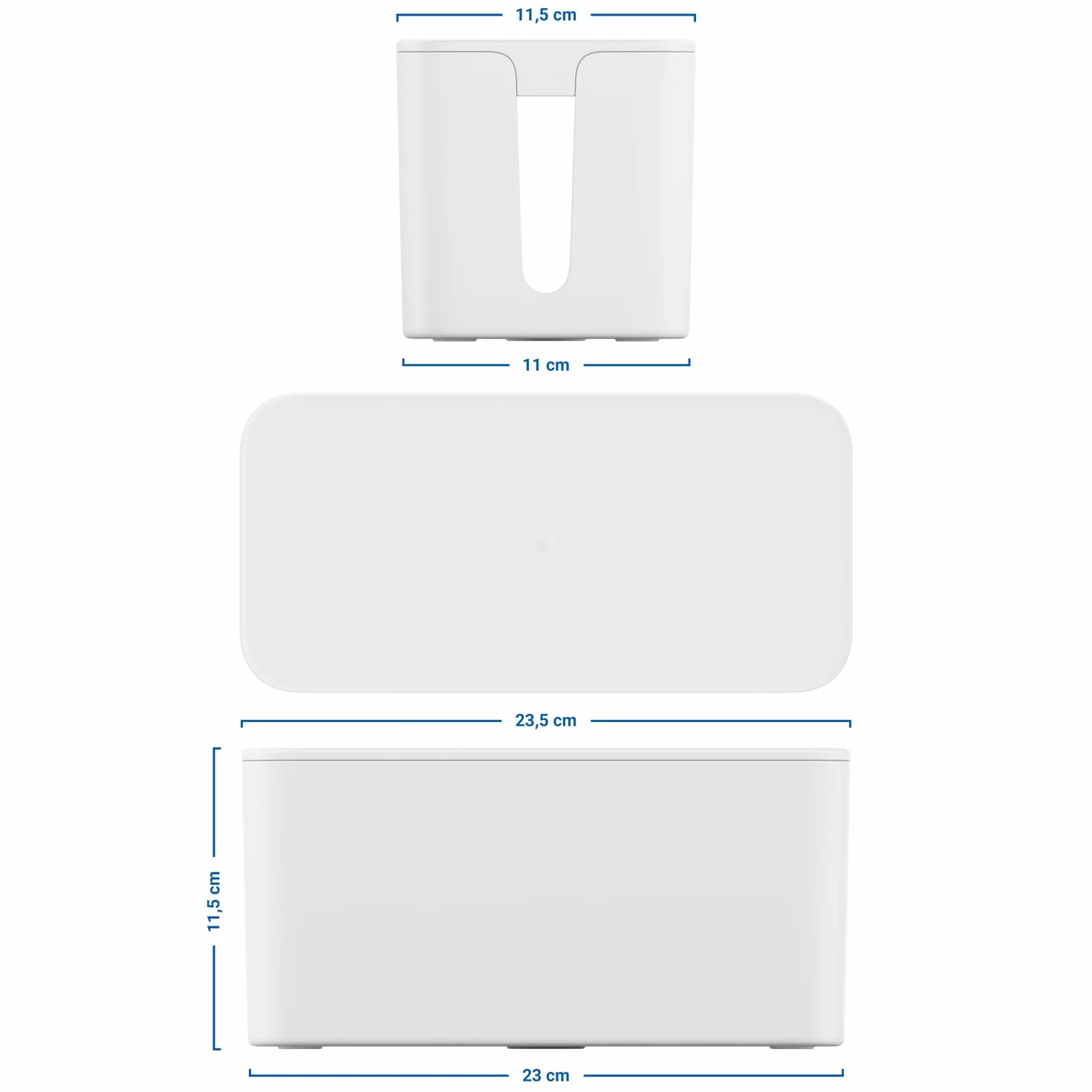 deleyCON Pudełko do Porządkowania Kabli Organizer Pudełko Kasetka Kablowa 23,5cm x 11,5cm x 11,5cm Wytrzymałe Tworzywo Sztuczne 2 Boczneprowadniki Ablowe Ochrona i Bezpieczeństwo Biała