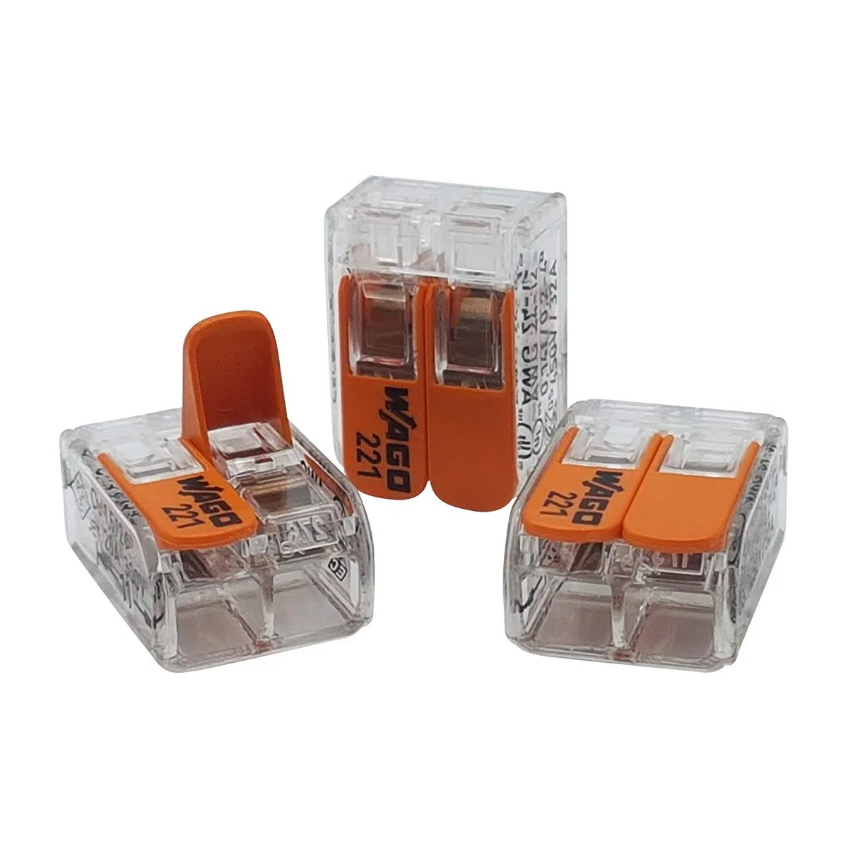 WAGO 50 sztuk 221-412 zacisk łączący, 2-żyłowy, z dźwignią, 0,2-4 mm², mały kształt, przezroczyste