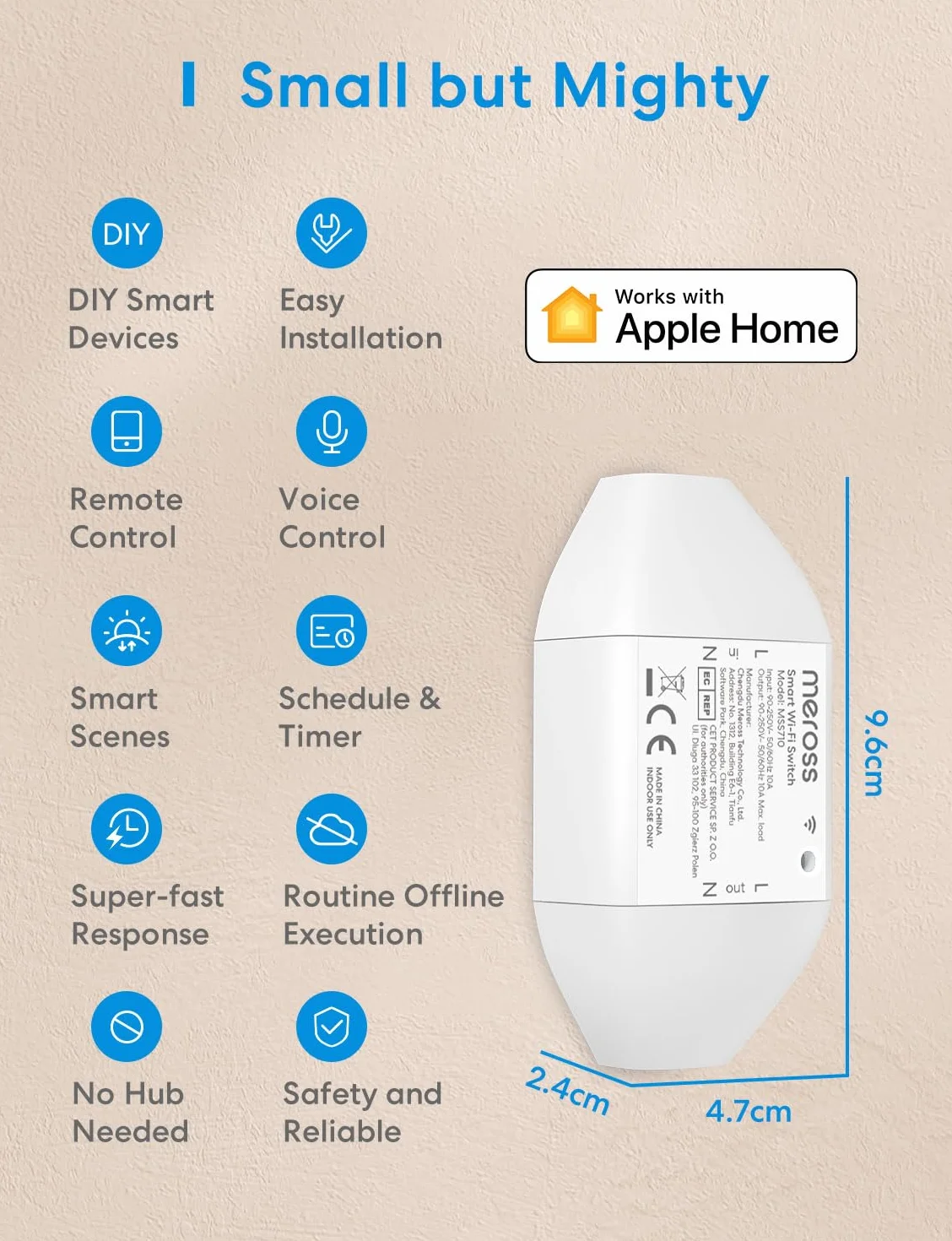 Meross MSS710HKKIT, Włącznik WiFi, inteligentny przełącznik kompatybilny z Apple HomeKit, Siri, Alexa i Google Home, 10A DIY przełącznik z pilotem głosowym, pilotem zdalnego sterowania i funkcją czasu