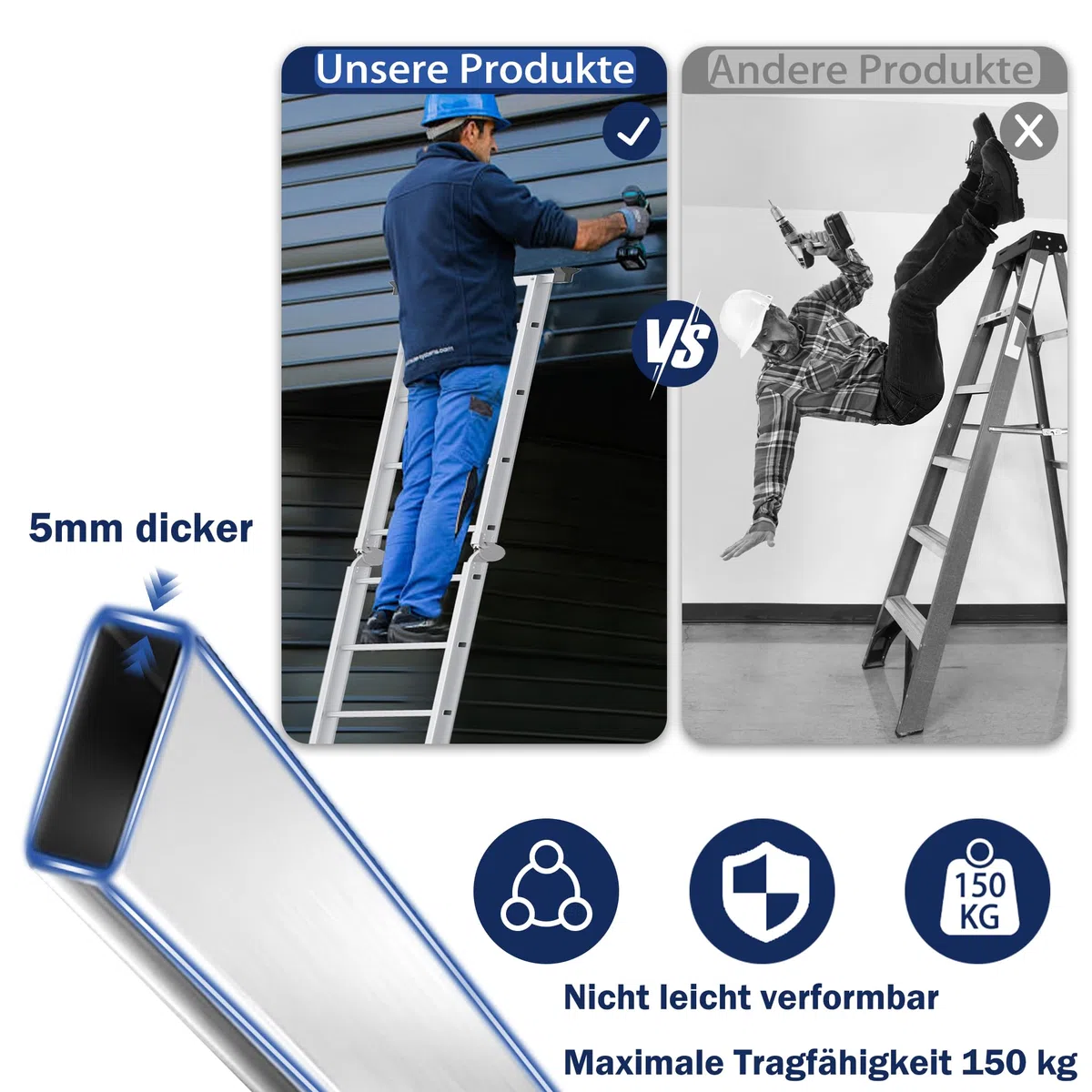 XMTECH Uniwersalna drabina składana, przegubowa z platformą, aluminiowa drabina, wielofunkcyjna, 6 w 1, drabina przystawna, z aluminium, 4 x 3 stopnie, srebrna