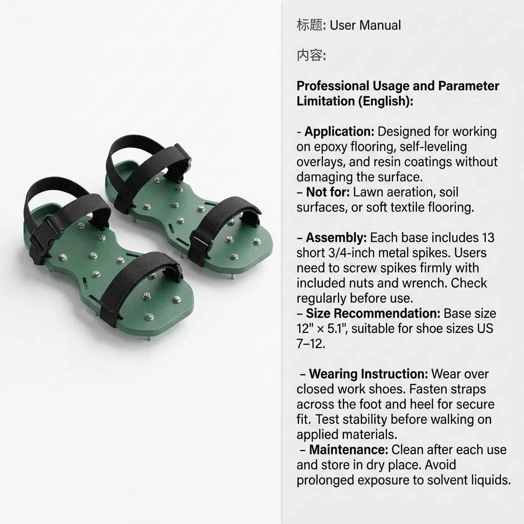 QWORK Gunite Buty z krótkimi kolcami 1,9 cm, idealne do montażu podłogi epoksydowej, powłok, pokrycia, kolor zielony (para)