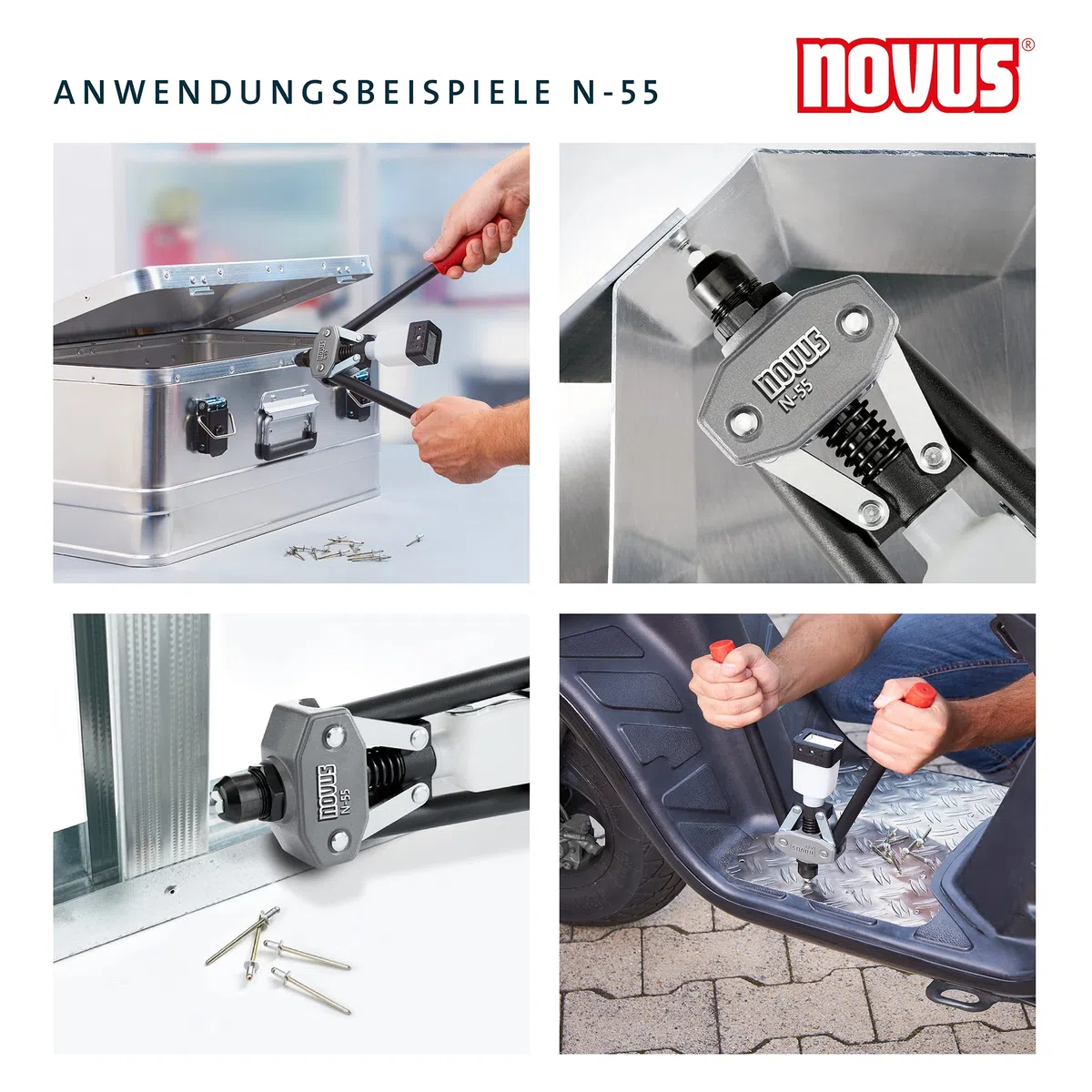Novus N-55 Easy, szczypce do nitów zrywalnych z aluminium i stali, obsługa jedną ręką, szczypce do nitów aluminiowych, nitów stalowych, nitów miedzianych