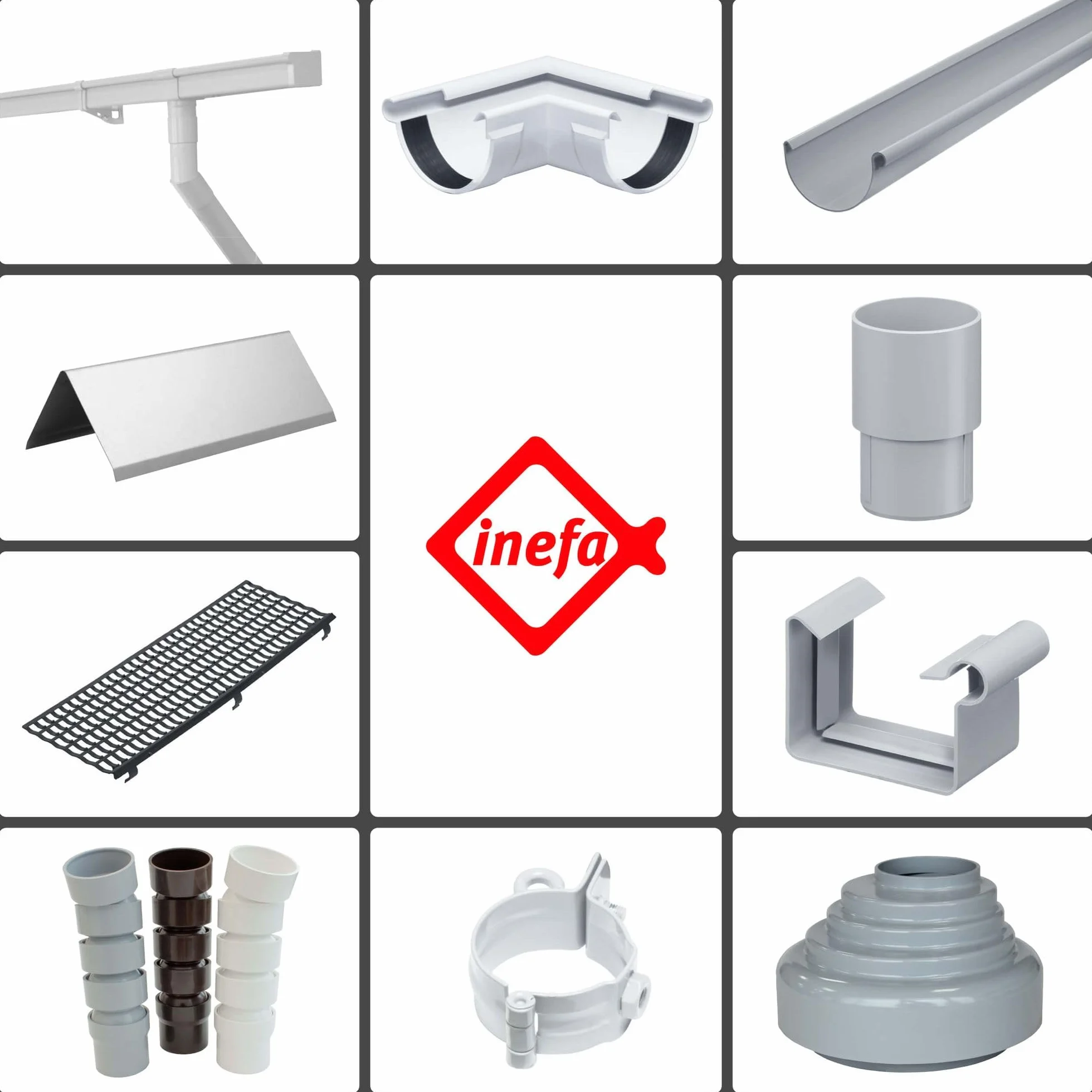INEFA kolano rury spustowej 87 stopni do rury spustowej, PVC 50mm, biały Przyłącze rynnowe, łatwy montaż, Made in Germany