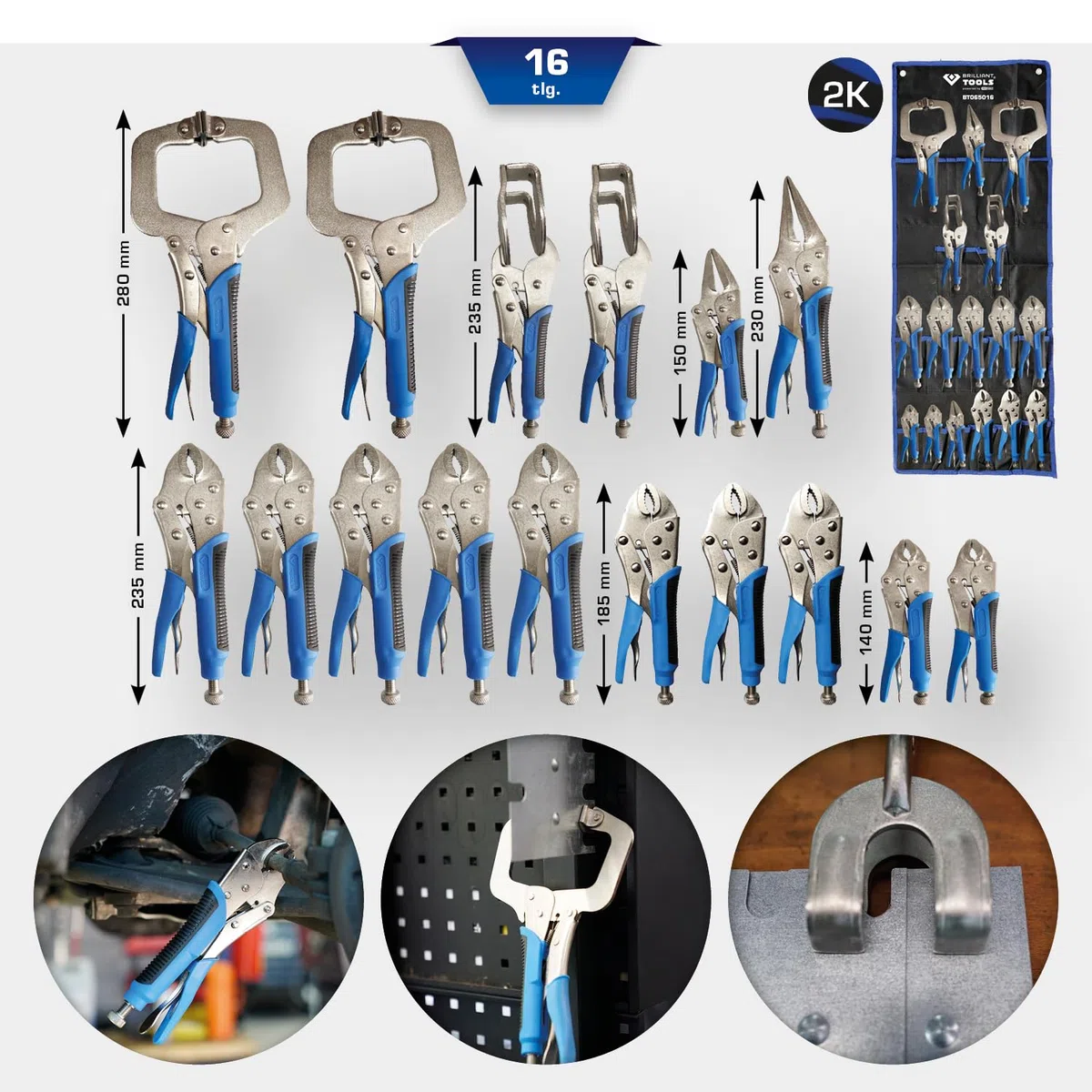 BRILLIANT TOOLS BT065016 Szczypce do regulacji / Szczypce do chwytania, 16-szt. [Powered by KS TOOLS]