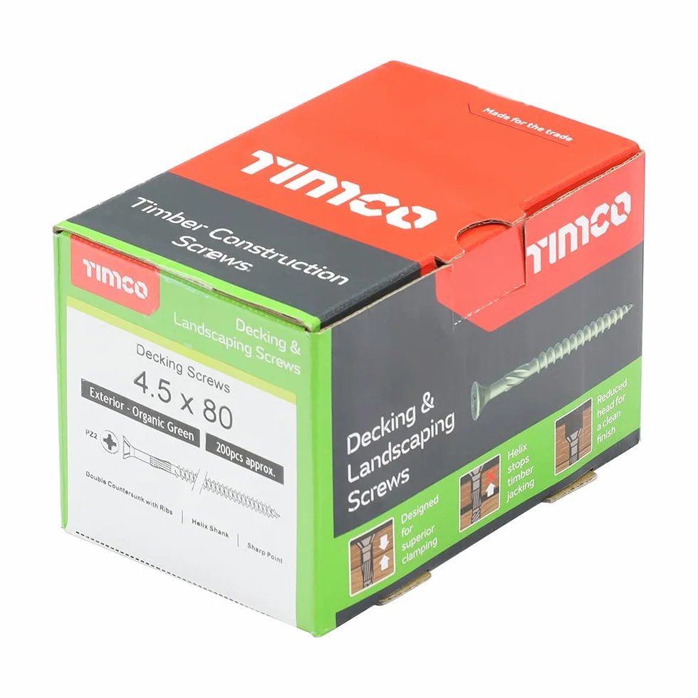 TIMCO Klasyczna śruba tarasowa - 4,5 x 80 - zielona - pudełko 200 sztuk