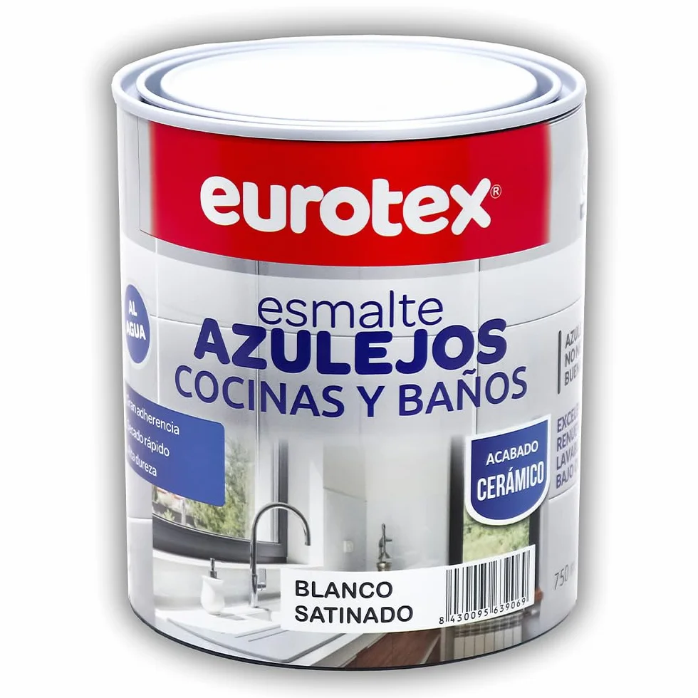 EUROTEX Farba do płytek wodnych o bardzo dobrej przyczepności BEZ podkładu - dostępna w różnych kolorach - błyszcząca lub satynowa - format 750 ml (satynowa biel)