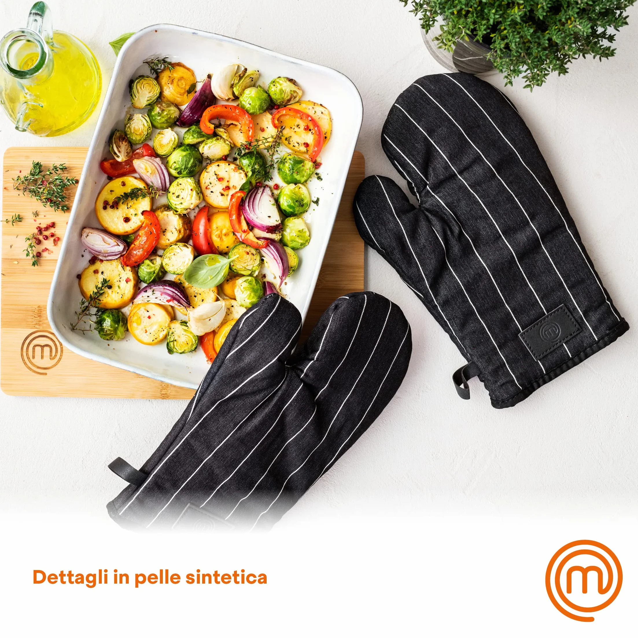 MasterChef 100% bawełna, Regulowany pasek ze skóry PU, Kolor: czarno-biały