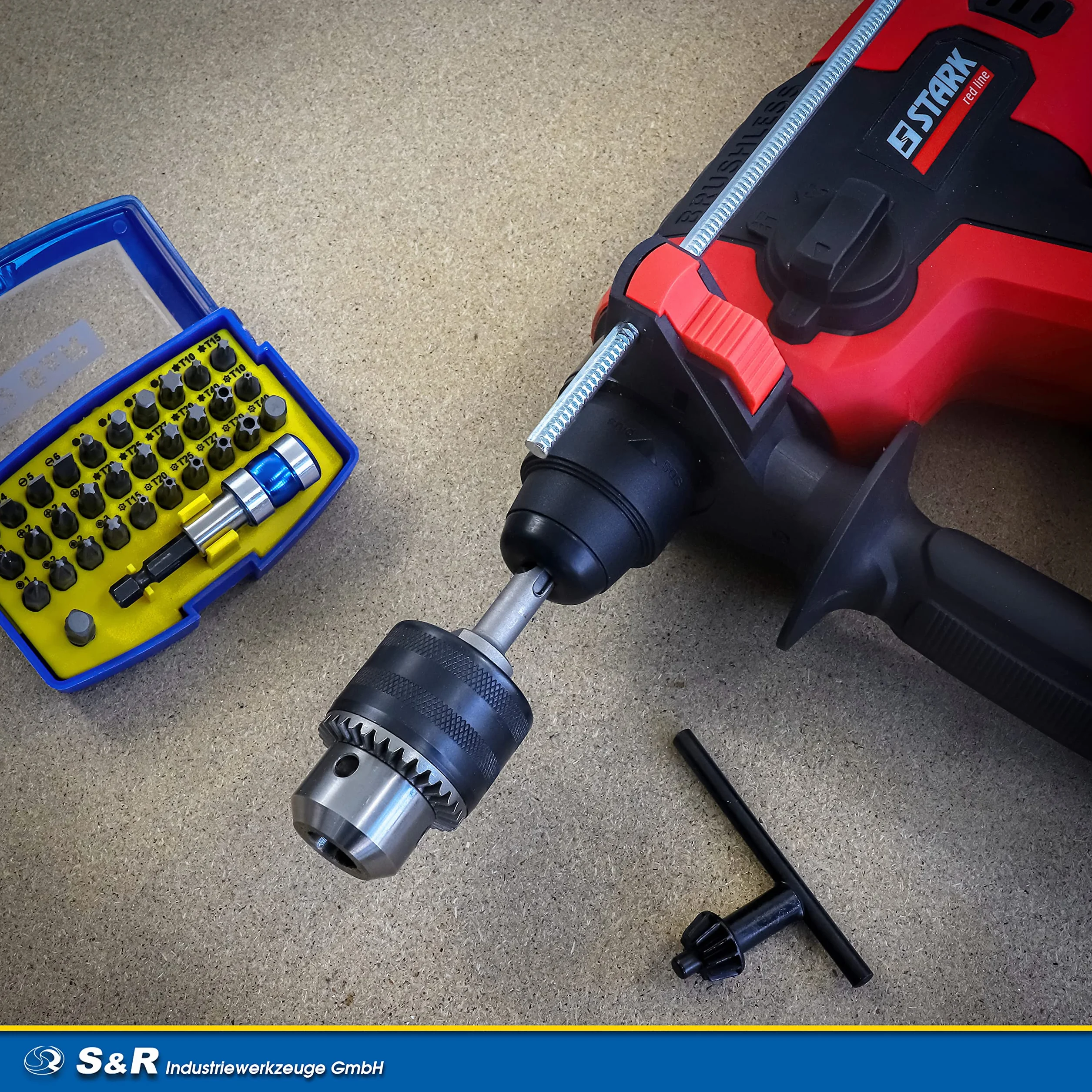 S&R Uchwyt wiertarski z wieńcem zębatym 1,5-13 mm, 1/2-20UNF, wysokiej jakości metalowy uchwyt wiertarski z adapterem do SDS-plus do wiertarek i wiertarek udarowych