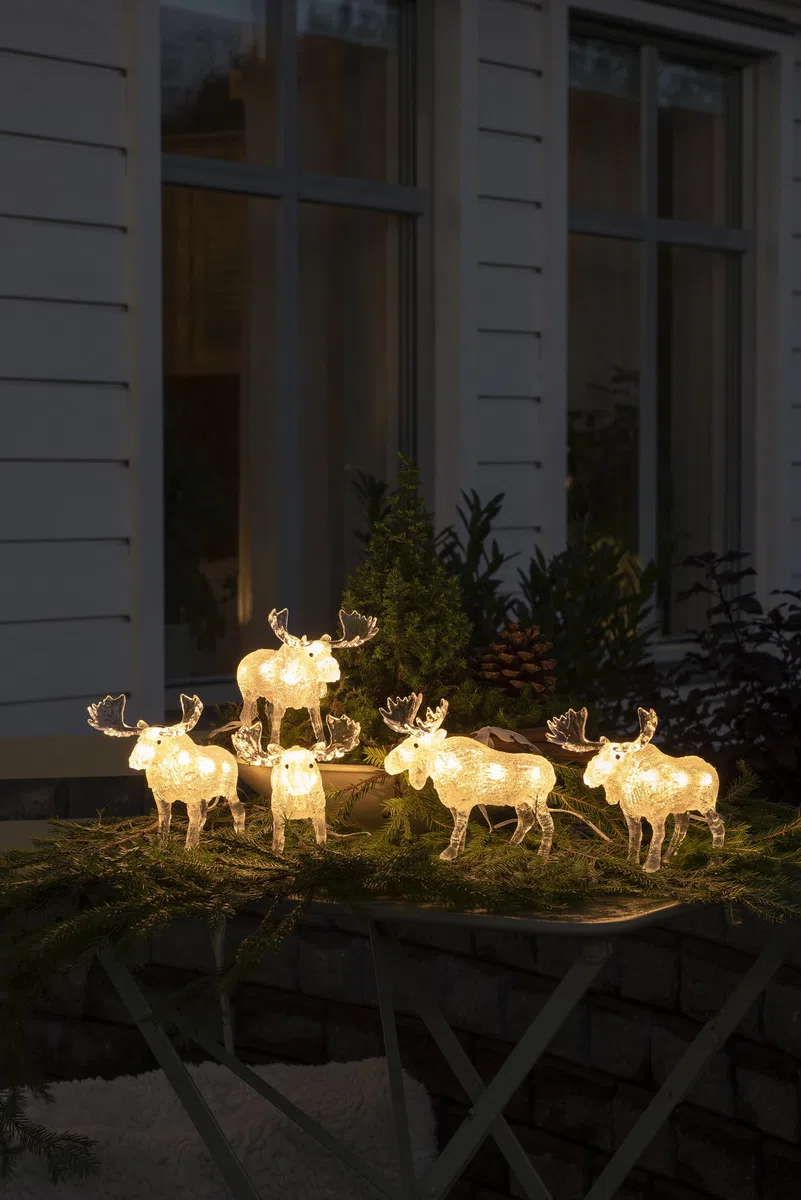 Konstsmide 6241-103 LED akrylowy łoś, zestaw 5 sztuk, 40 diod w kolorze ciepłej bieli, 24 V, na zewnątrz (IP44), biały kabel