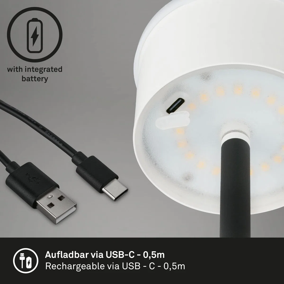 BRILONER – Akumulatorowa lampa stojąca LED 3 w 1, stopniowe ściemnianie, dotykowa, lampa stojąca LED, bezprzewodowa, czarna