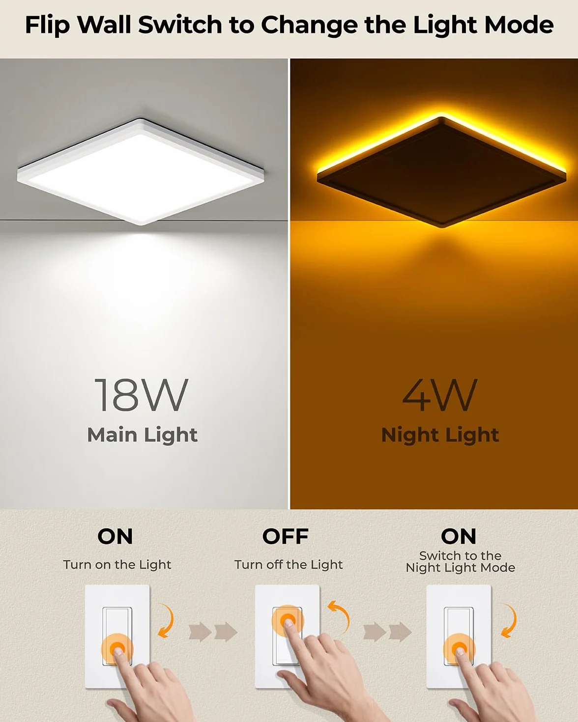 BLNAN Płaska Lampka Sufitowa LED, 18W Oświetlenie Sufitowe z Światłem Nocym 2000K, Ciepłe Białe Neutralne Białe Zimne Białe 3000K/4000K/5000K, Panel na Korytarz Sypialnia Kuchnia Balkon Piwnica, 22CM