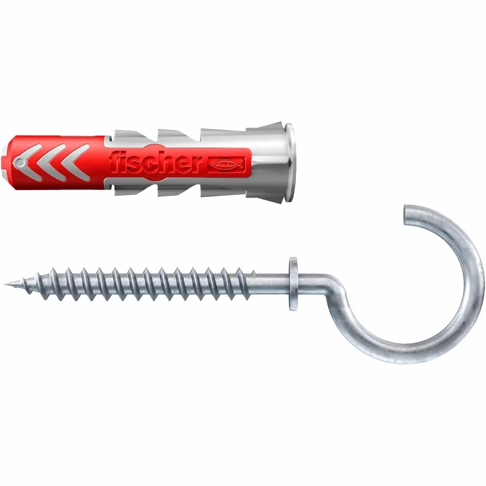 fischer Profesjonalne pudełko DuoPower z haczykami, pudełko na kołki z 70 elementami (20 szt. 6 x 30, 20 szt. 8 x 40, 30 szt. haków kątowych, okrągłych i oczkowych), uniwersalne kołki, praktyczna