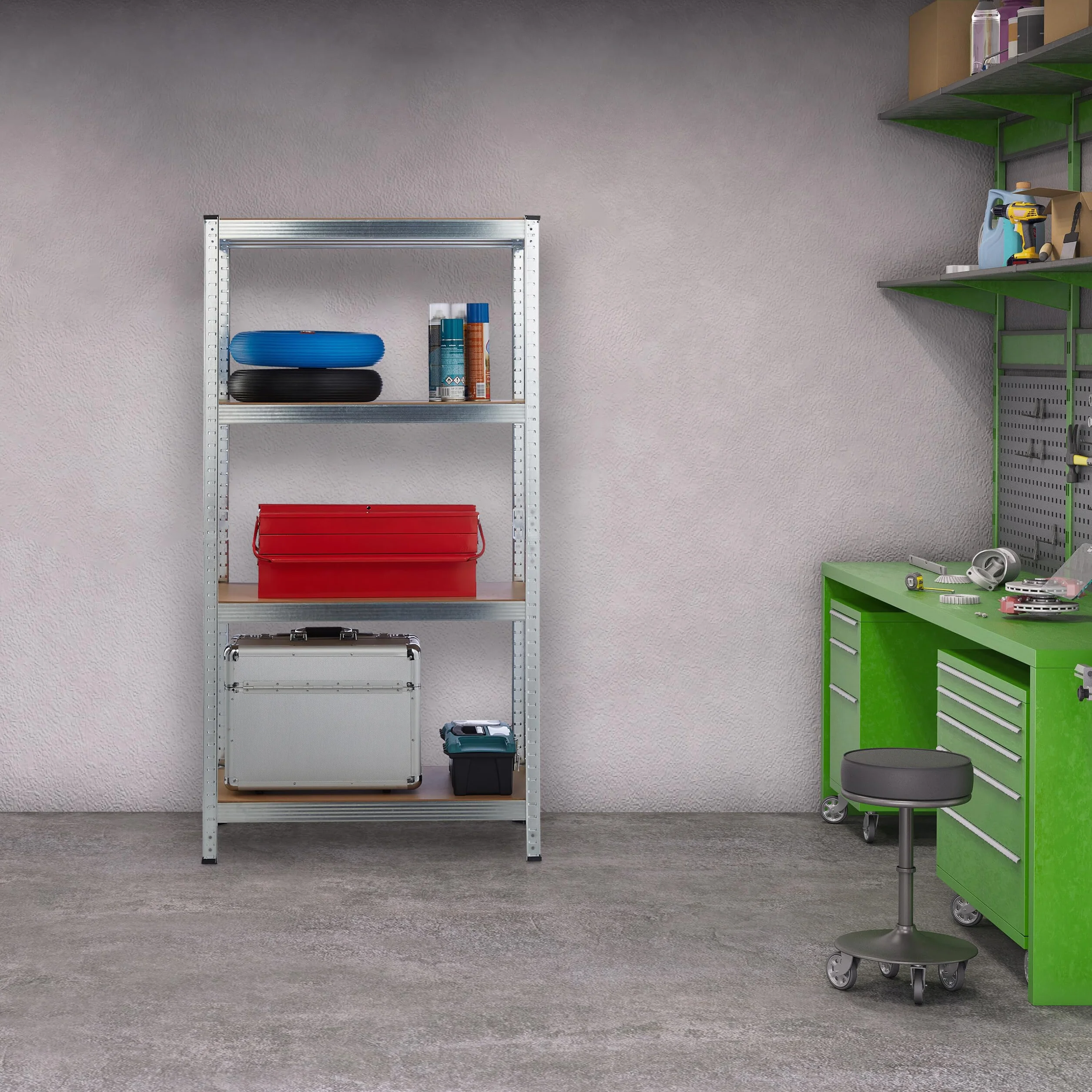Relaxdays regał magazynowy szafka do dużych obciążeń 4 poziomy półka 157x80x40cm, nośność 280 kg, srebrny