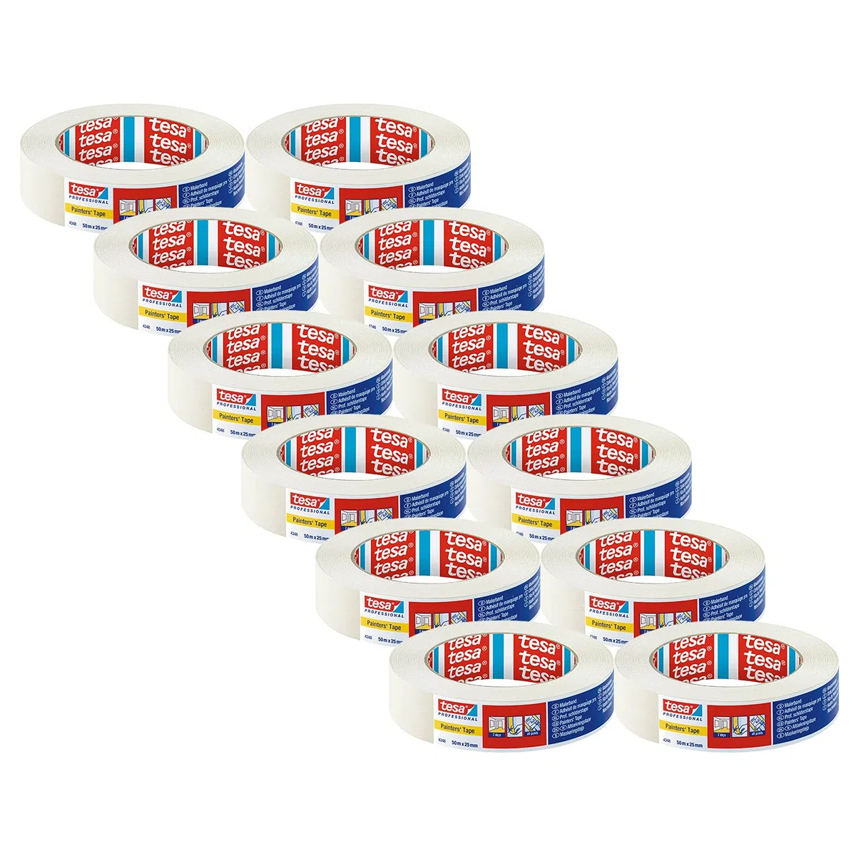 tesa 43480001603 7-dniowa taśma maskująca do pomieszczeń z 7-dniowym zdejmowaniem bez pozostałości, 50 mm x 25 m – (12 szt.)