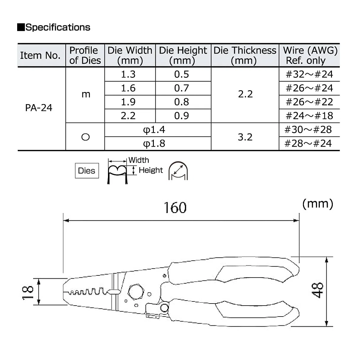 ENGINEER PA-24 szczypce do zaciskania mikrozłączy, specjalistyczne zaciskarki z pinami o skoku 2,5 mm, takie jak JST XH PH EH Molex Micro-Fit 3.0 itp. Idealne zaciskanie złączy serwo Dupont