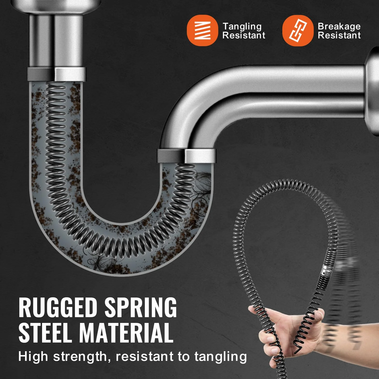 VEVOR Spirala do czyszczenia rur 14 m x 22 mm, profesjonalny kabel do czyszczenia rur z 6 nożami do rur od 20 do 150 mm, spirala kanalizacyjna do zlewu, odpływu podłogowego, toalety