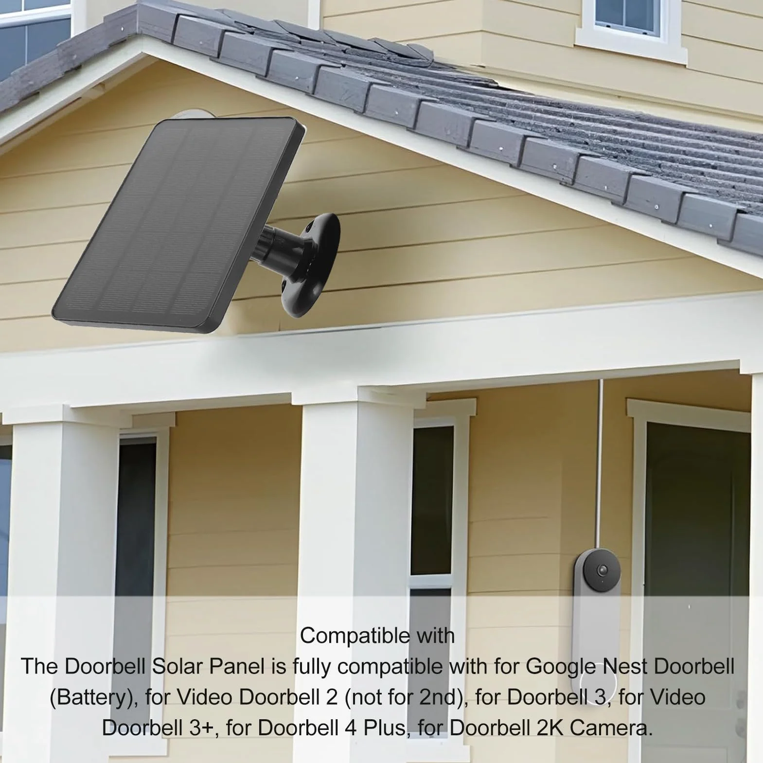Panel Słoneczny 10W do Dzwonka do Drzwi, ładowarka Panelowa do Kamery Nest/ Doorbell 2K, Dzwonek Wideo Ring 2/3+, Dzwonek do Drzwi 3/4 Plus, wodoodporność IP66, Uchwyt z 360°