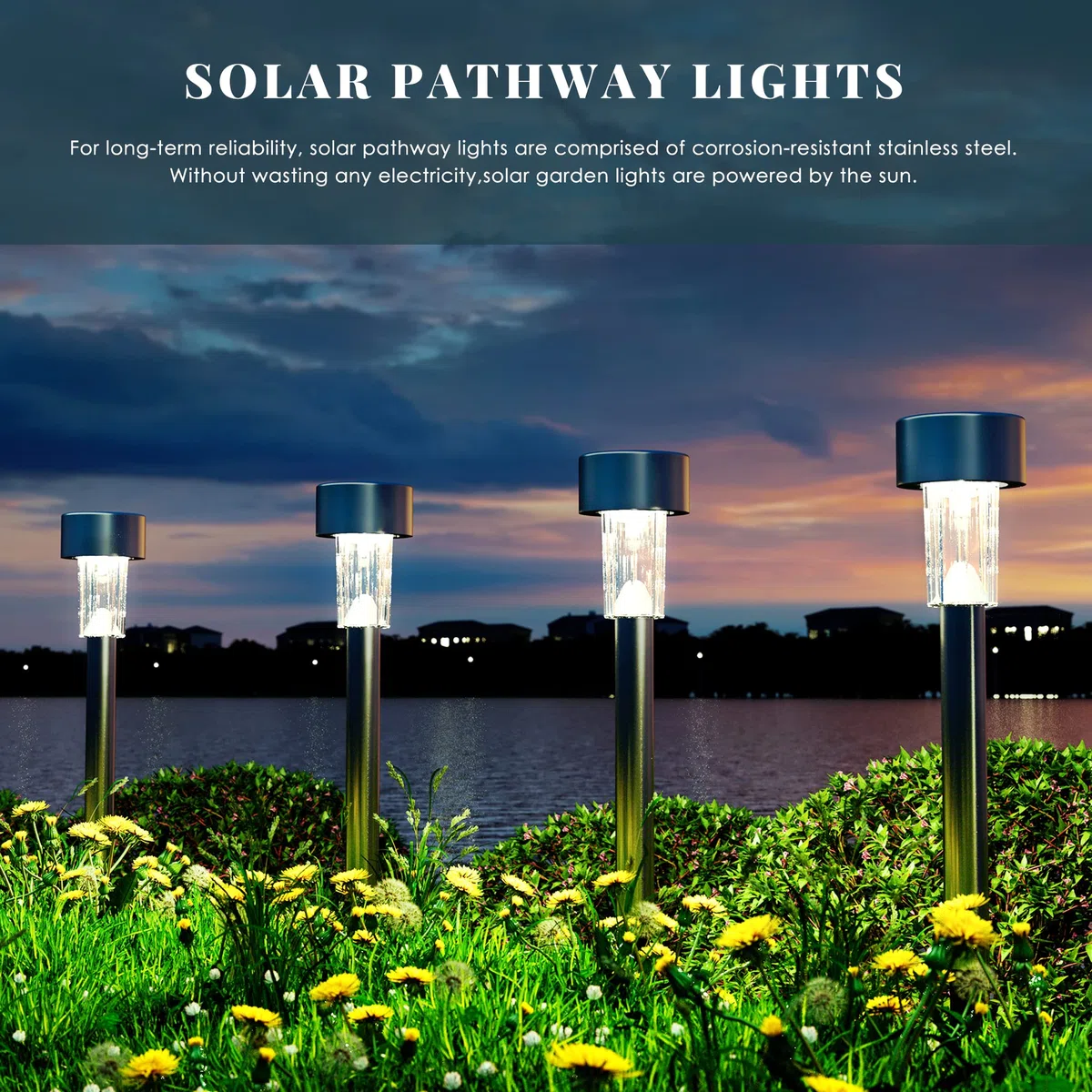 Solpex 16 sztuk lamp solarnych, ścieżka zewnętrzna, solarne światła chodnikowe na zewnątrz, ogrodowe światła LED do krajobrazu, patio, trawnika, podwórza, podjazdu, zimna biel (stal nierdzewna)