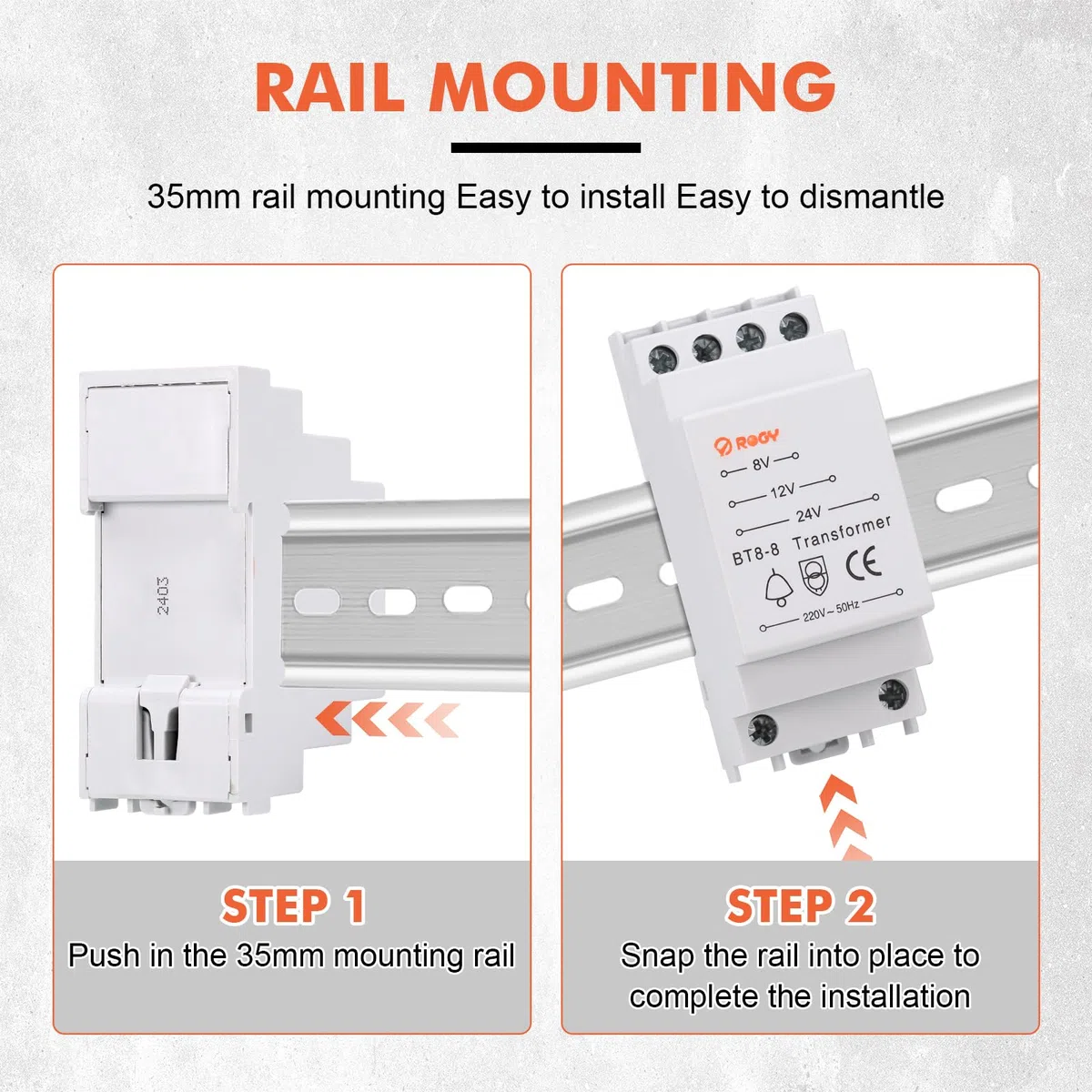 JIZZU Transformator dzwonka do drzwi 230 V na 12/8/24 V, pasuje do standardowej szyny montażowej, obsługuje wiele wyjść maks. 8 VA