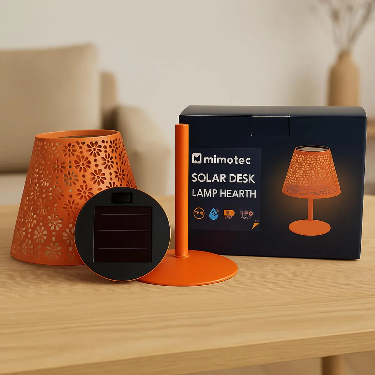 M mimotec - Lampa solarna LED Hearth, ciepła lampa stołowa 2500K, ściemnialna, wodoodporna IP44, wbudowany akumulator, idealny na taras i do ogrodu. Integra, idealna para Terraza y Jardín.