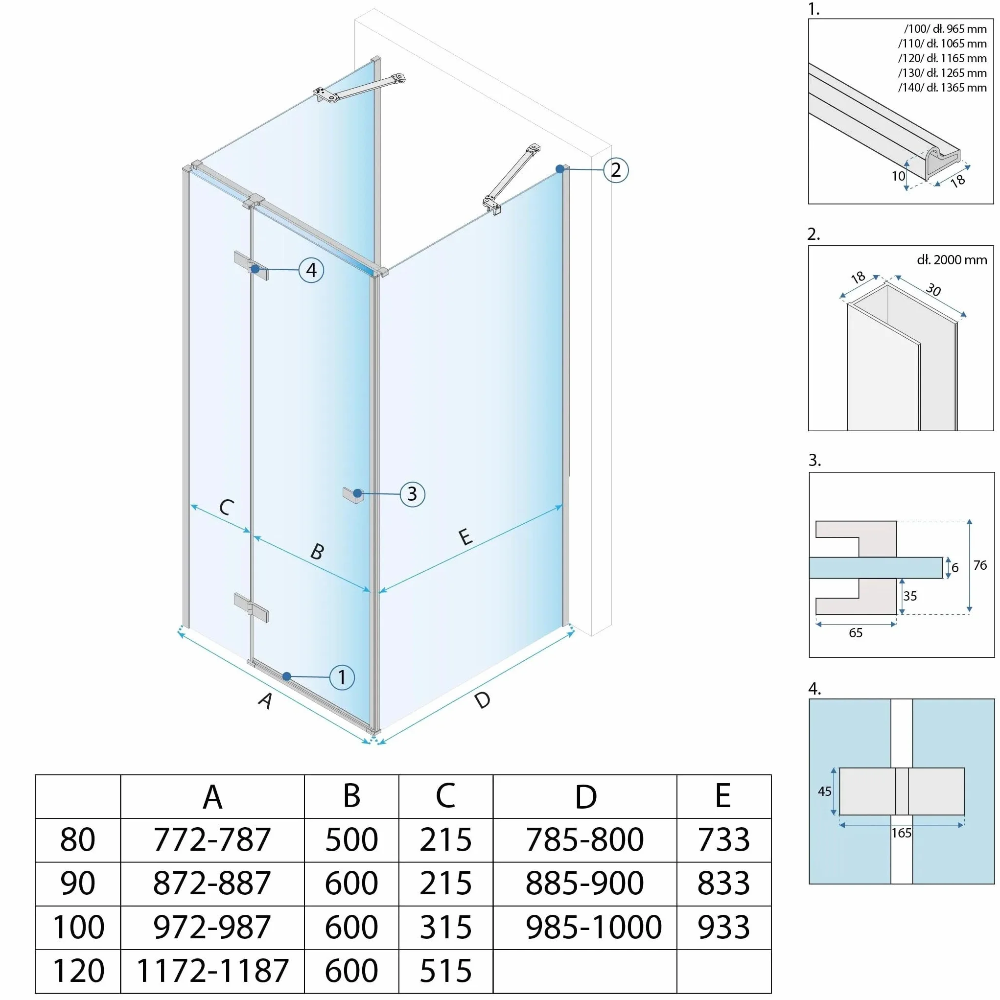 Rea - Kabina Prysznicowa Przyścienna Prawa Atlas 90x90 Złota Szczotkowana 90x90 Right - Szkło - 90x90x200cm
