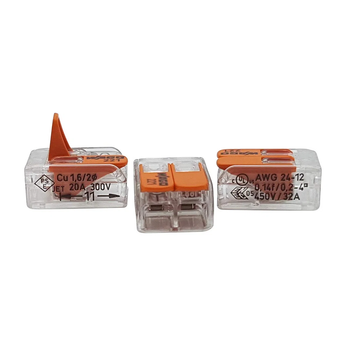 WAGO 50 sztuk 221-412 zacisk łączący, 2-żyłowy, z dźwignią, 0,2-4 mm², mały kształt, przezroczyste