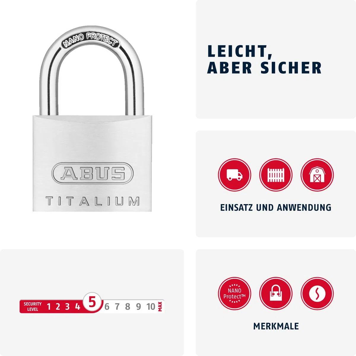 ABUS Kłódka Titalium 64TI/40 - zestaw 2 sztuk, równocześnie zamykająca - zamek do piwnicy z korpusem zamka ze specjalnego aluminium - hartowany stalowy pałąk - poziom bezpieczeństwa ABS 5