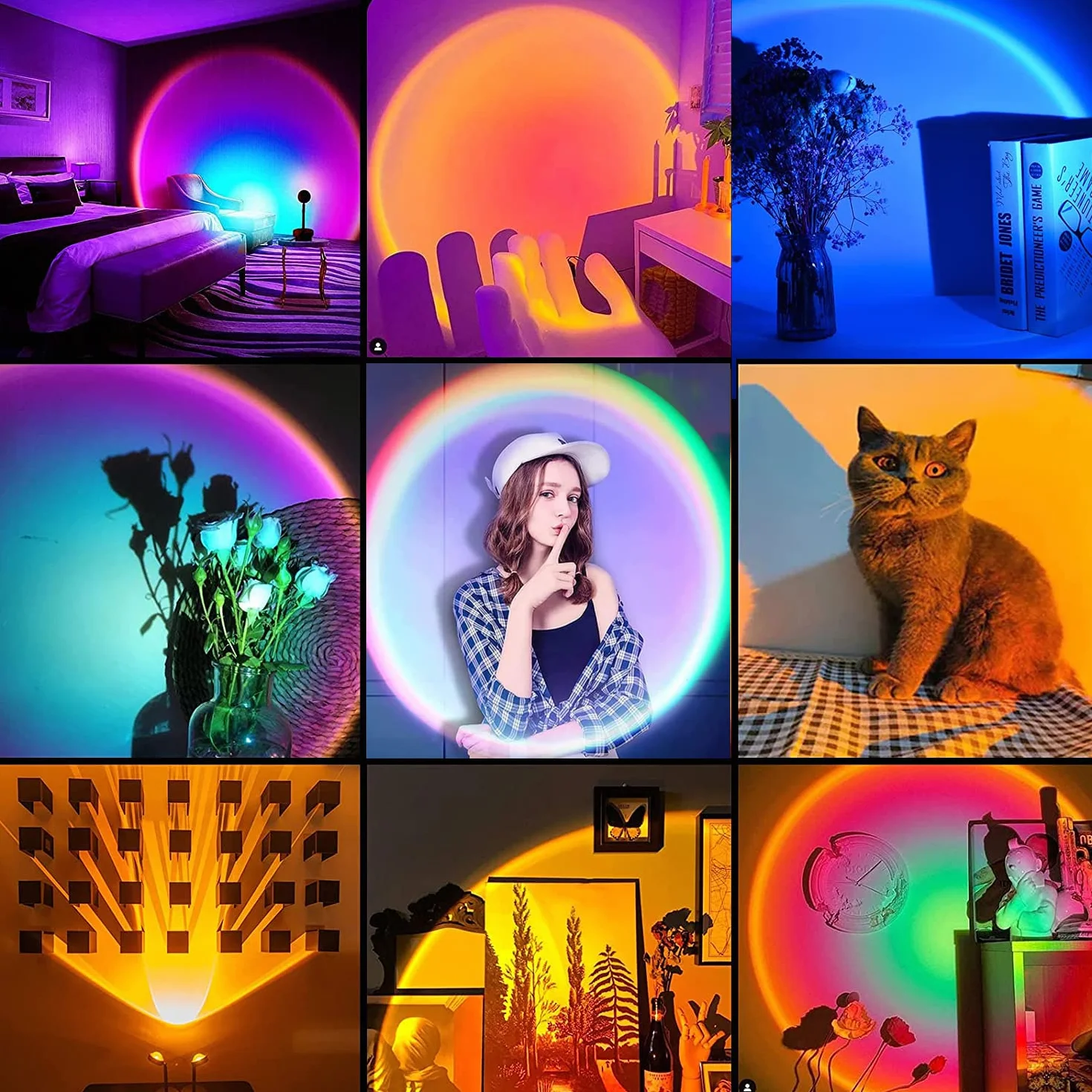 Sunset Lamp, lampa z USB, regulowana wysokość, lampka nocna LED Rainbow Light, 24 kolory, dwa piloty zdalnego sterowania, 4 dynamiczne tryby, obrót o 180°, Sunset lampa projekcyjna, selfie, fotografia