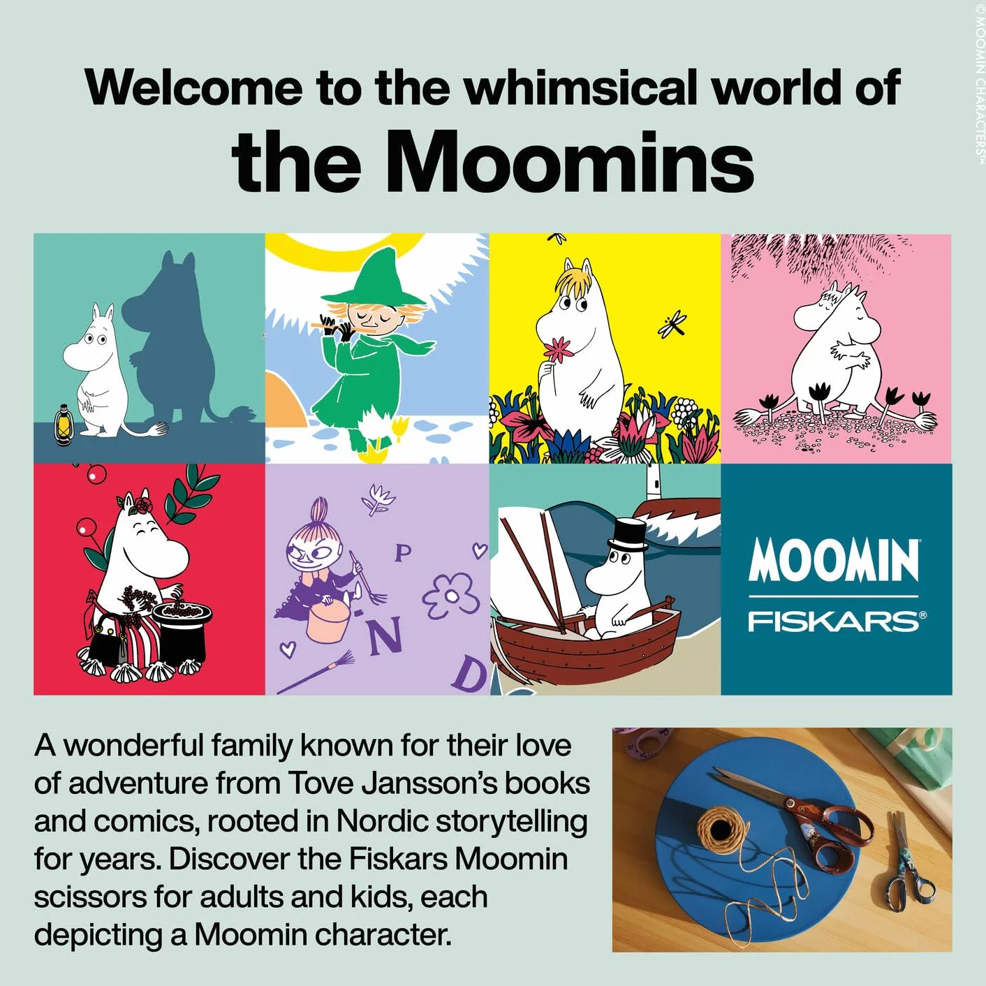 Fiskars Nożyczki uniwersalne X Moomin z motywem Muminków, praworęczne, długość: 21 cm, ostrza ze stali nierdzewnej, Haru, 1075572