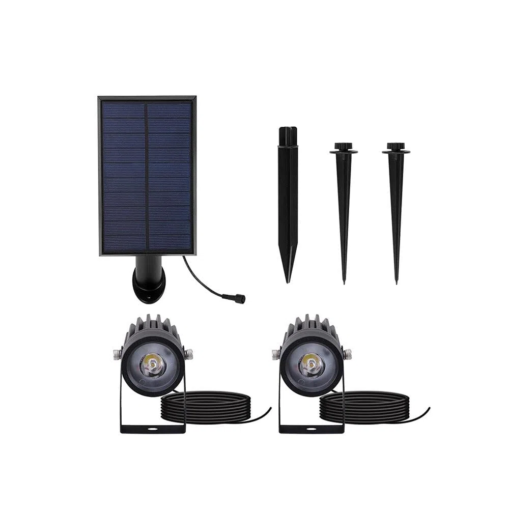 LUMI JARDIN Lumisky Podwójne przyłącze solarne reflektory solarne z panelem słonecznym 2 w 1 do zszywania lub mocowania, mocne oświetlenie LED, zimna biel, 2x ROUNDY H27 cm